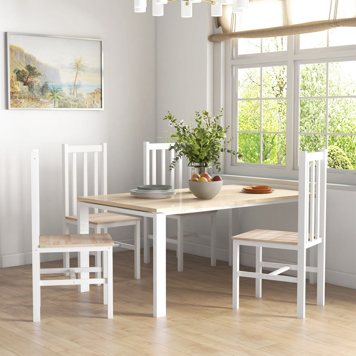 Jídelní židle ze 4 kusů masivního dřeva, moderní design, přírodní