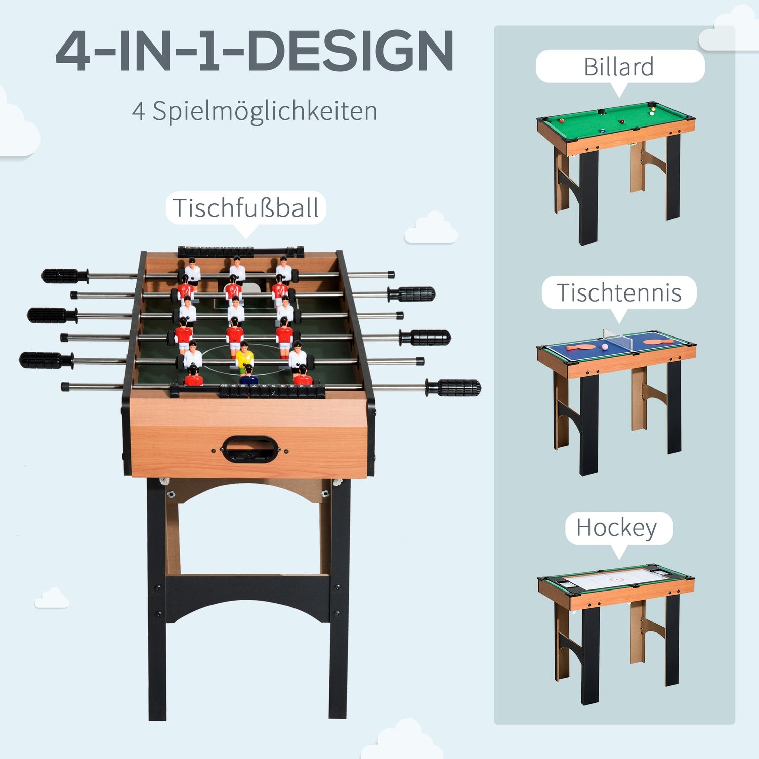 4-i-1 multispelbord: Fotboll, hockey, biljard, tennis