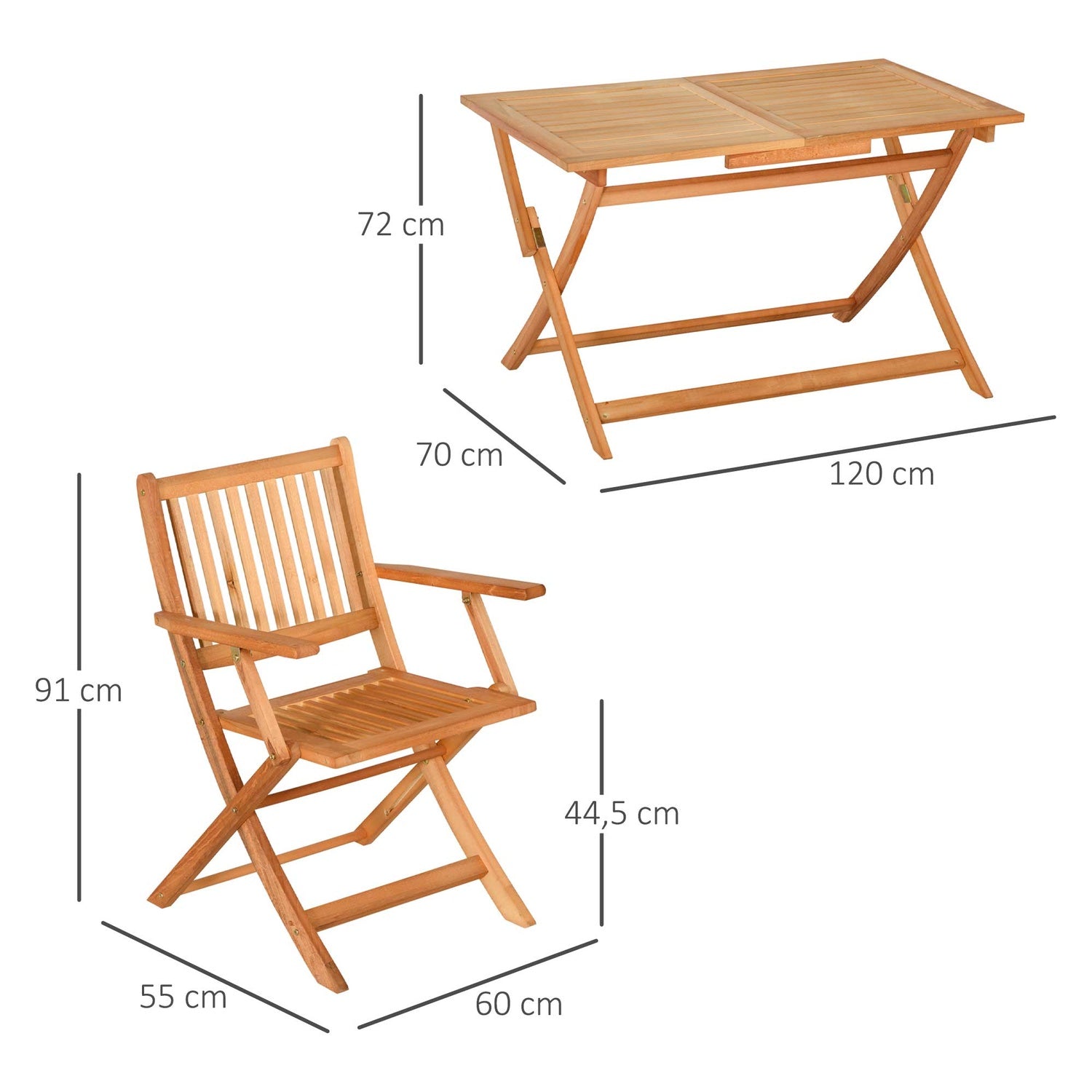 4-personers fällbara sittplatser utomhus, naturligt poppelträ