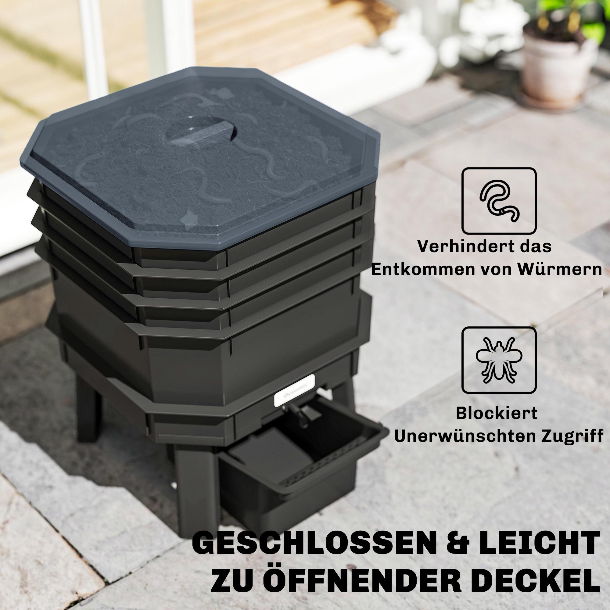 4-våningars kompostbehållare för kök – mörkgrå, plast, 39x39x51,5 cm