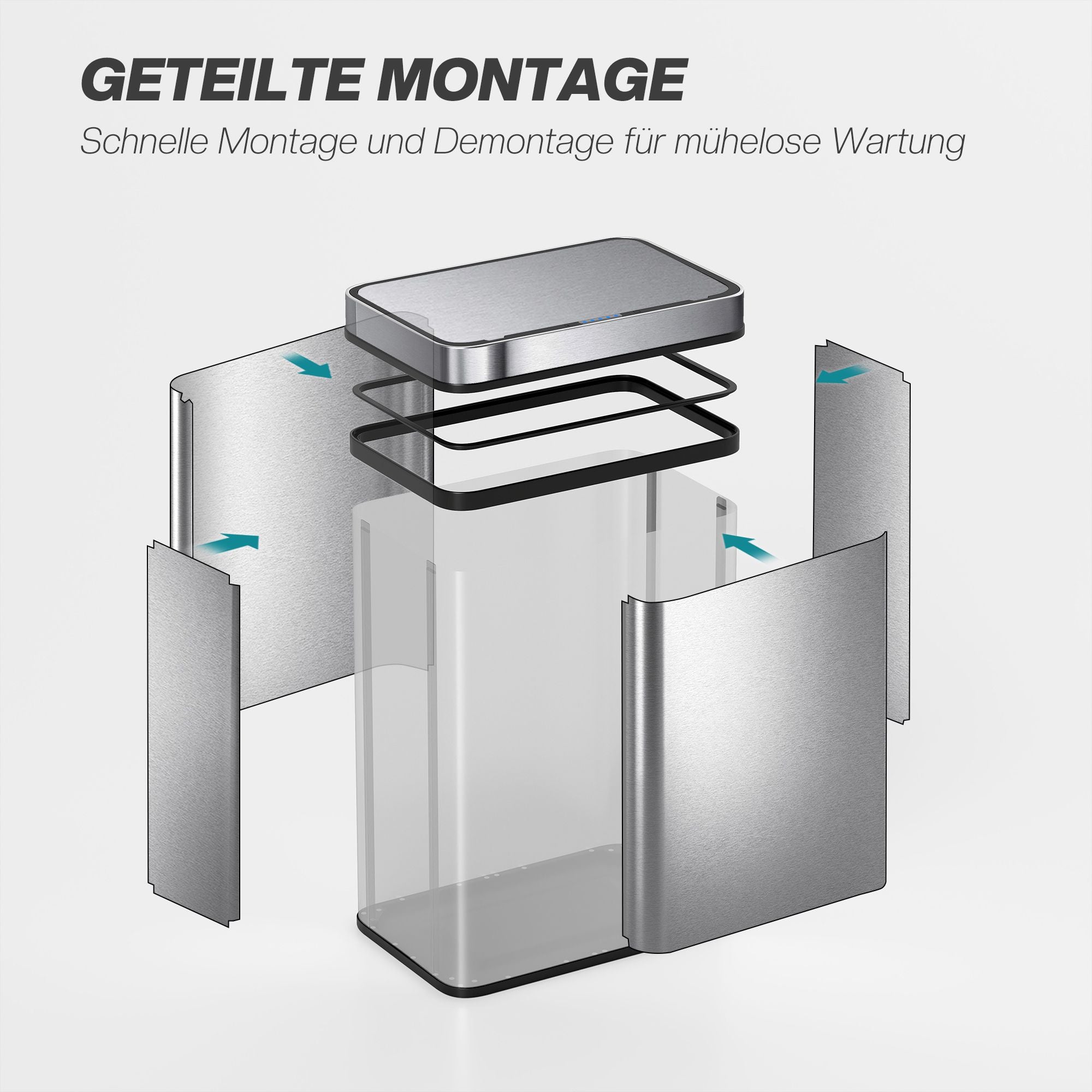 50L sensoravfallskorg, rostfritt stål, luktkontroll