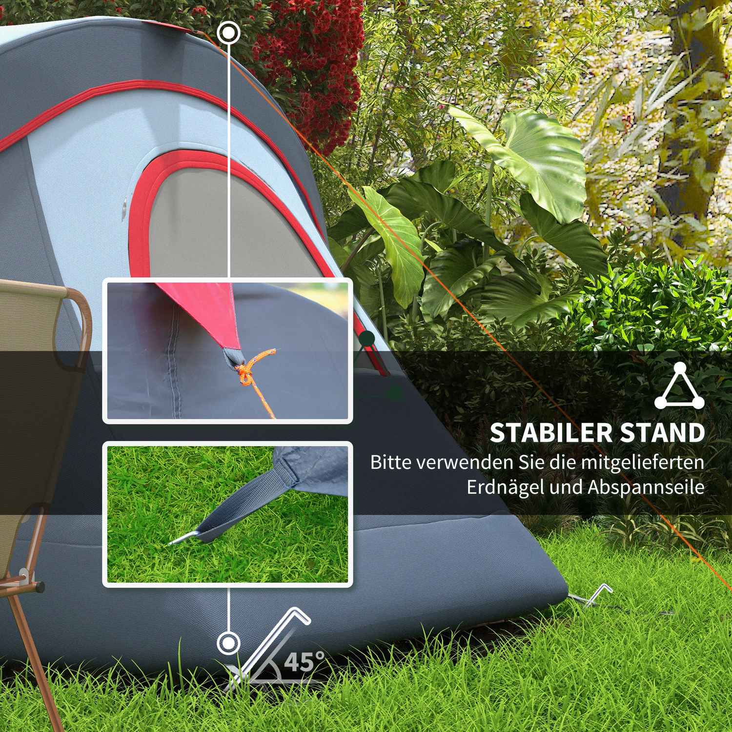 5-6 personers grått campingtunneltält med pinnar – polyester