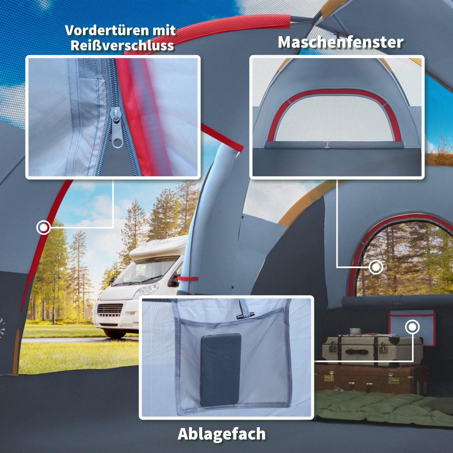 5-6 personers grått campingtunneltält med pinnar – polyester
