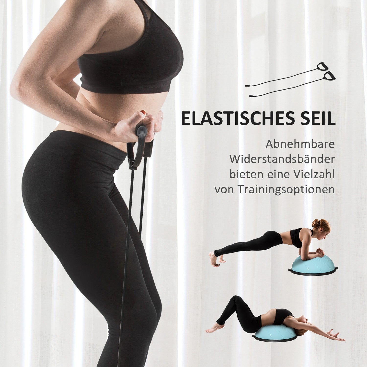 58 cm Half Yoga Ball Trainer med rep för balansstabilitet