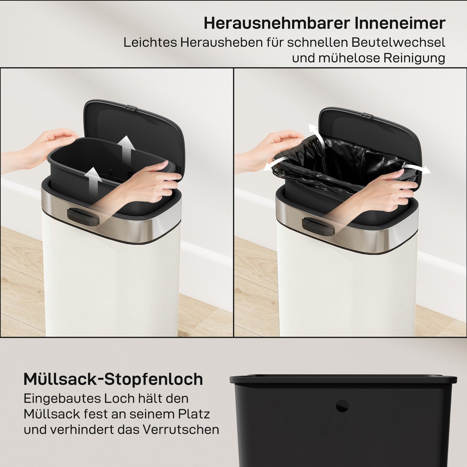 5L papperskorg i rostfritt stål, fristående eller hängande