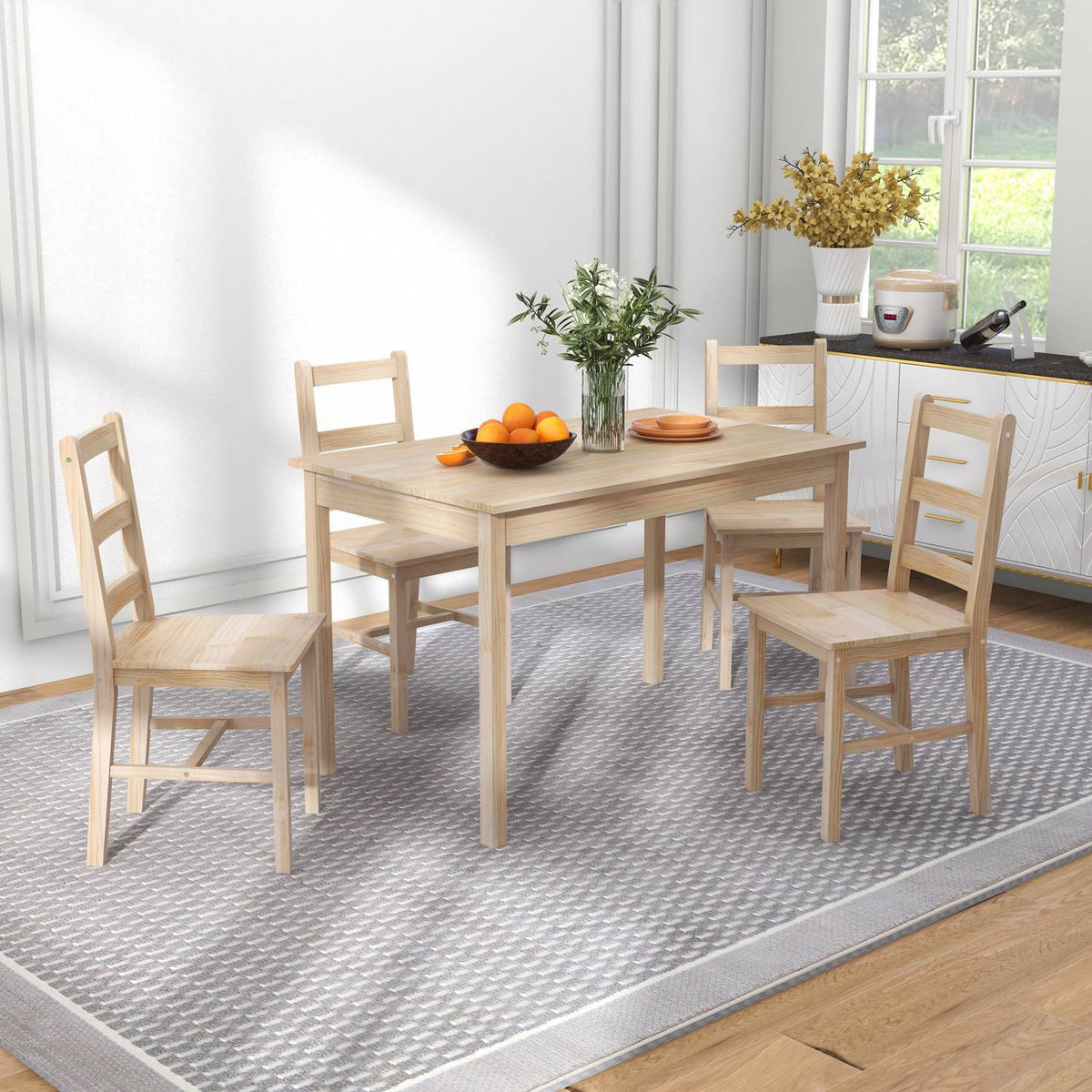 Pětidílná jídelní sestava z masivního dřeva, prostorově úsporný design