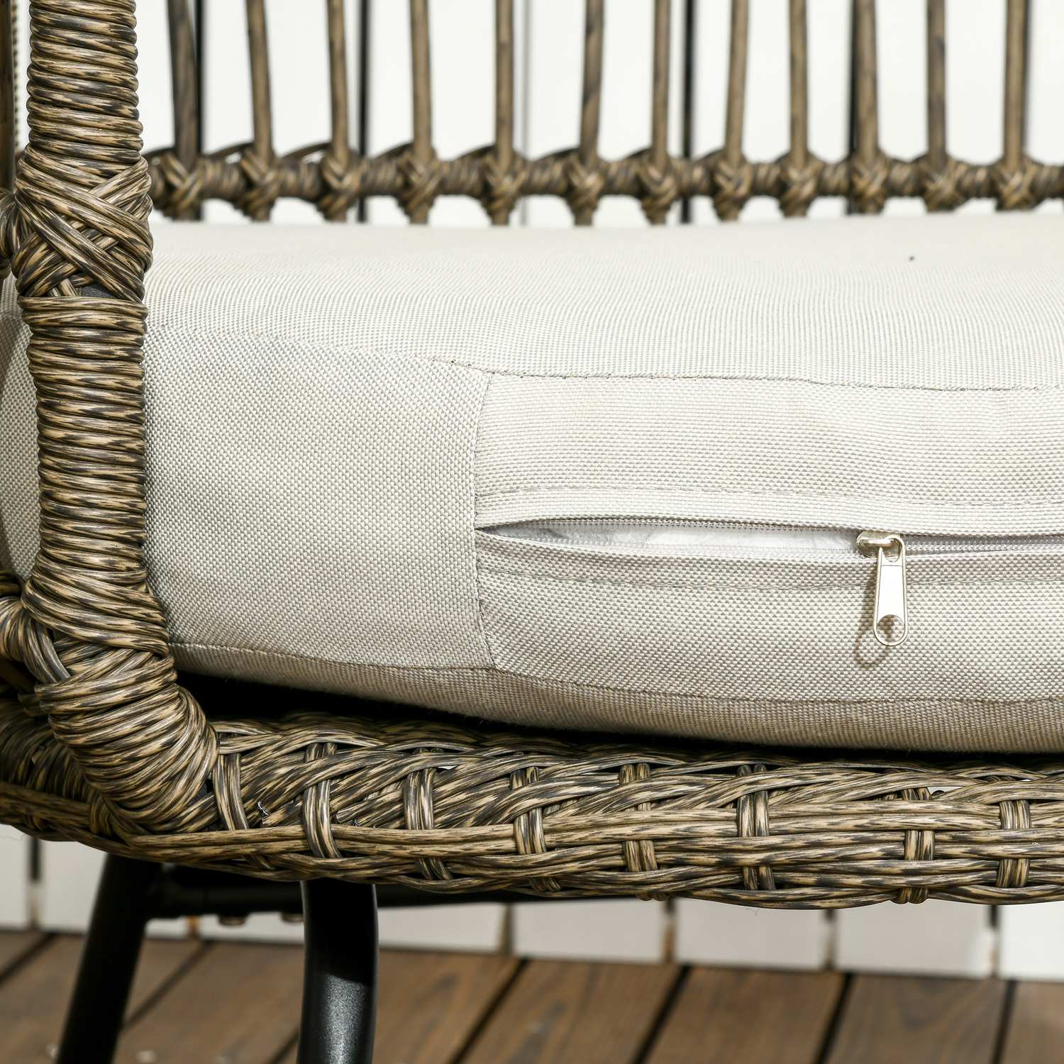 5-delad uteplats i rotting, kuddar, brun Boho-stil