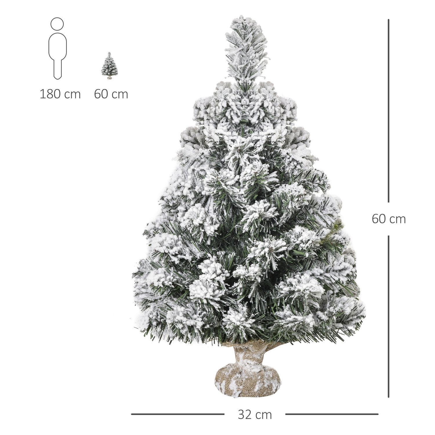 60 cm konstgjord julgran med snöeffekt, inomhusbruk