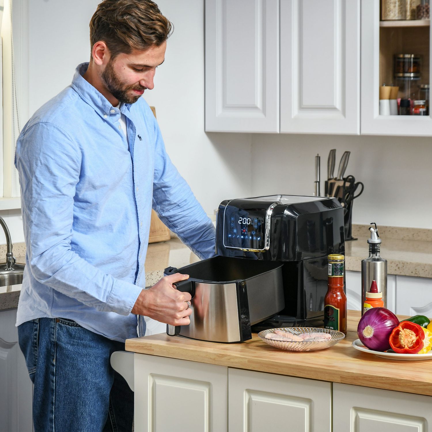 6,5L varmluftsfritös, 1700W, LED-skärm, non-stick korg
