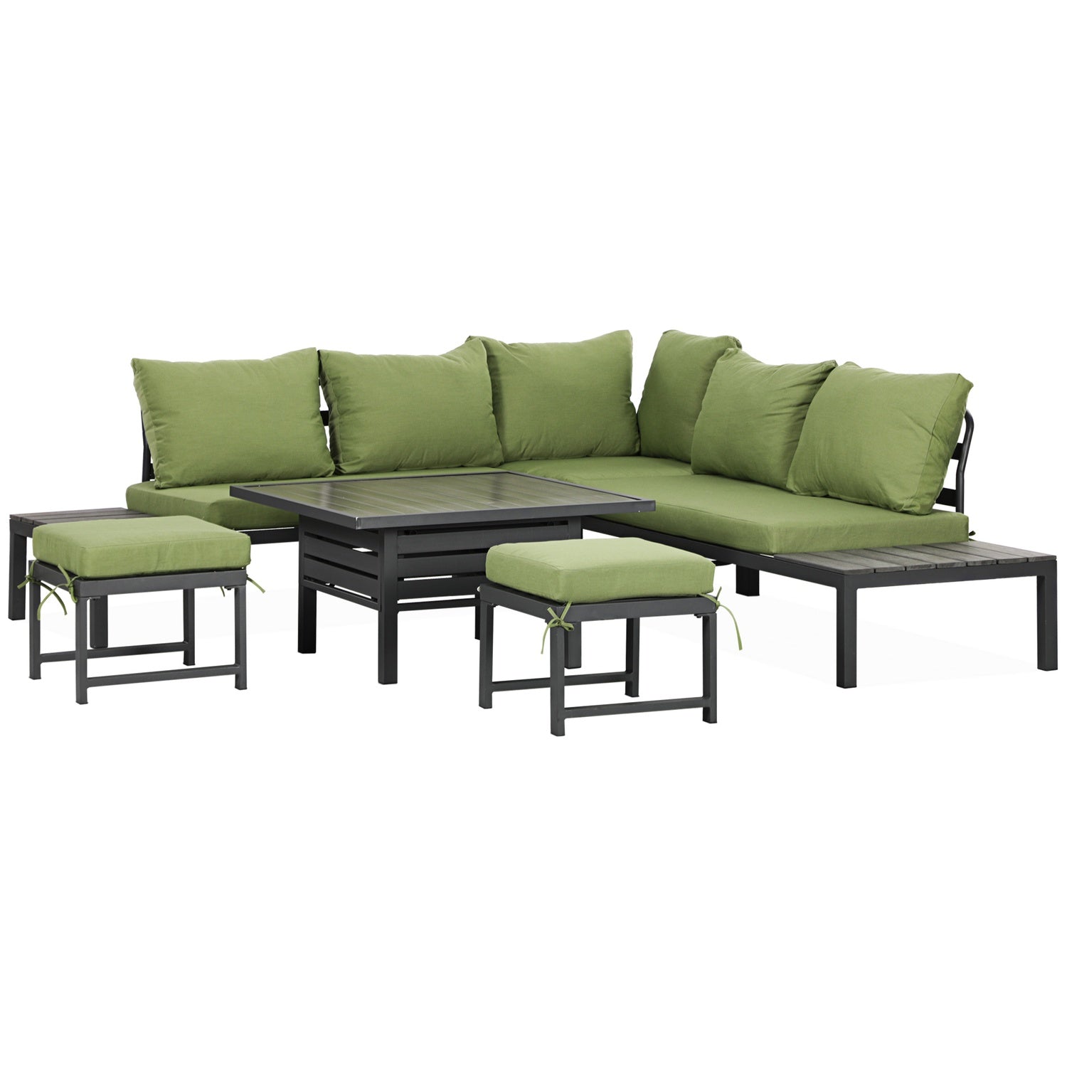6-delad uteplats sittset, justerbart bord, aluminiumram