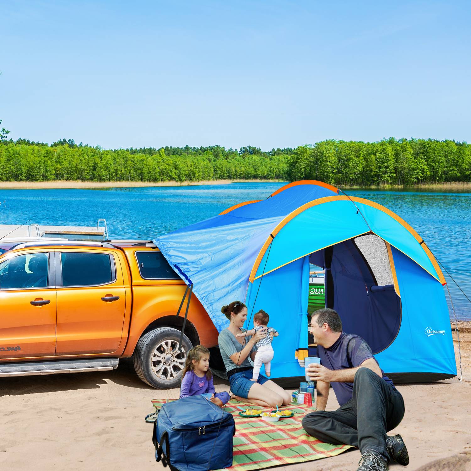 Modrý střešní stan pro 6 osob, 3 dveře, pro SUV nebo karavan