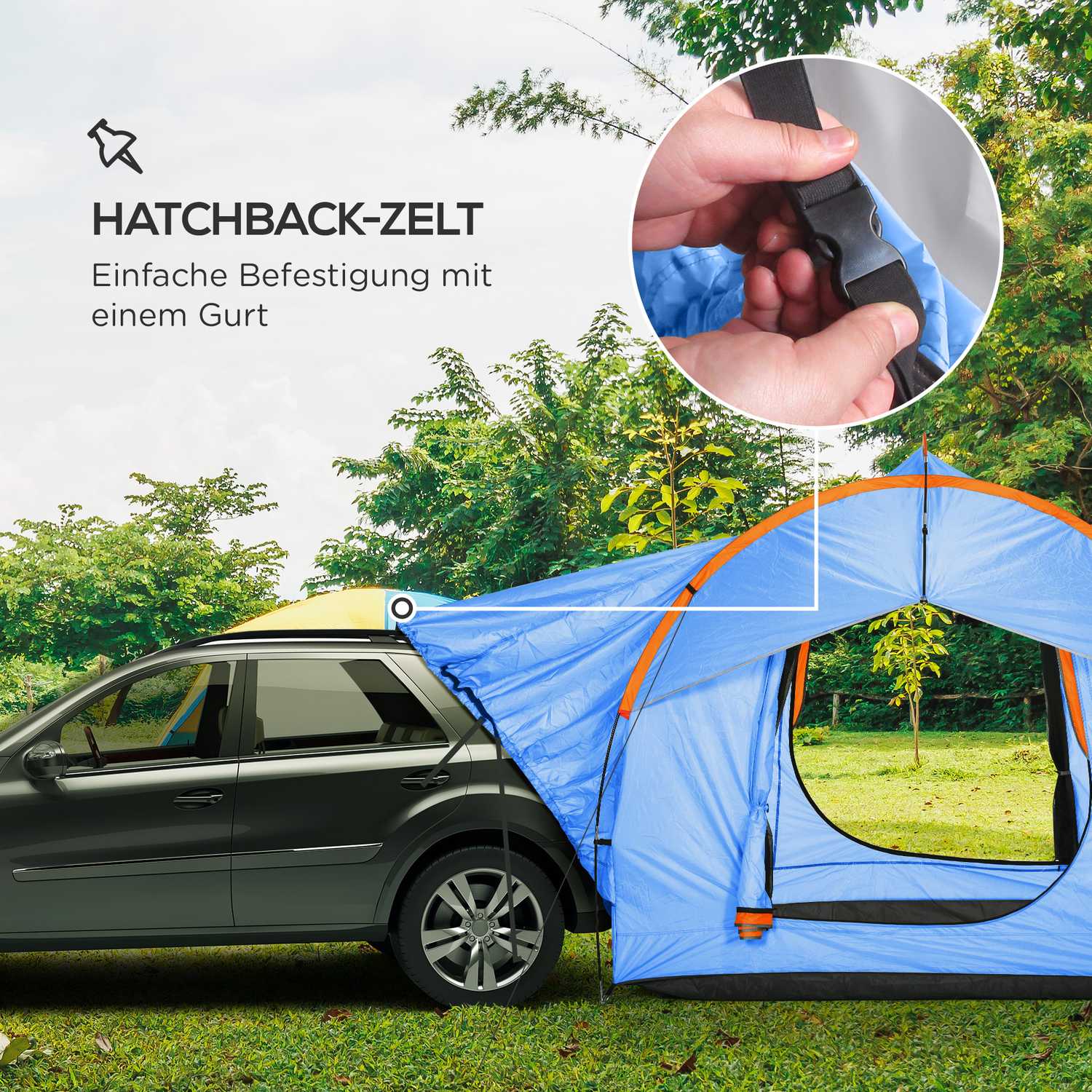 Modrý střešní stan pro 6 osob, 3 dveře, pro SUV nebo karavan