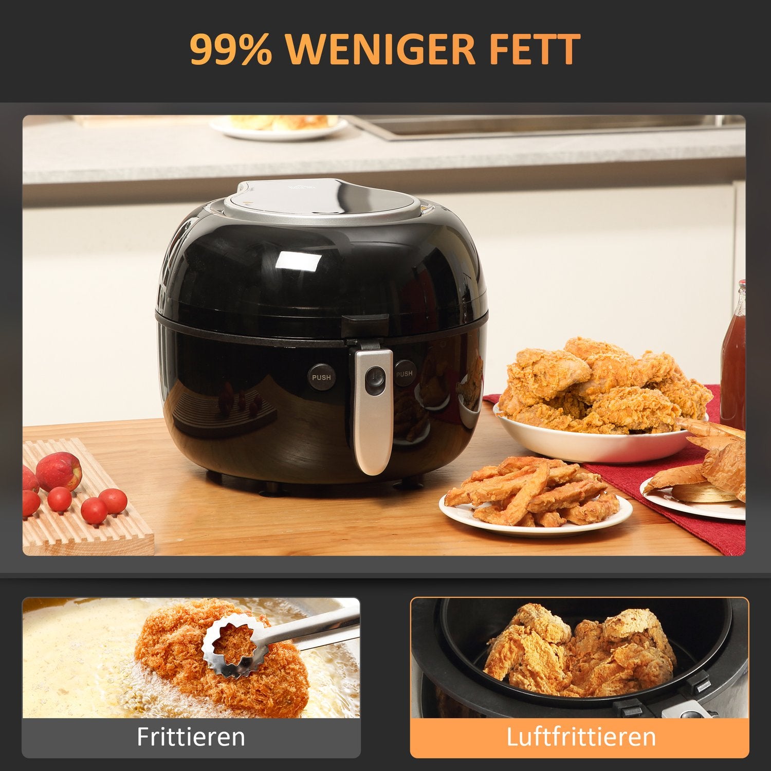 7L varmluftsfritös, oljefri, 1500W, non-stick korg