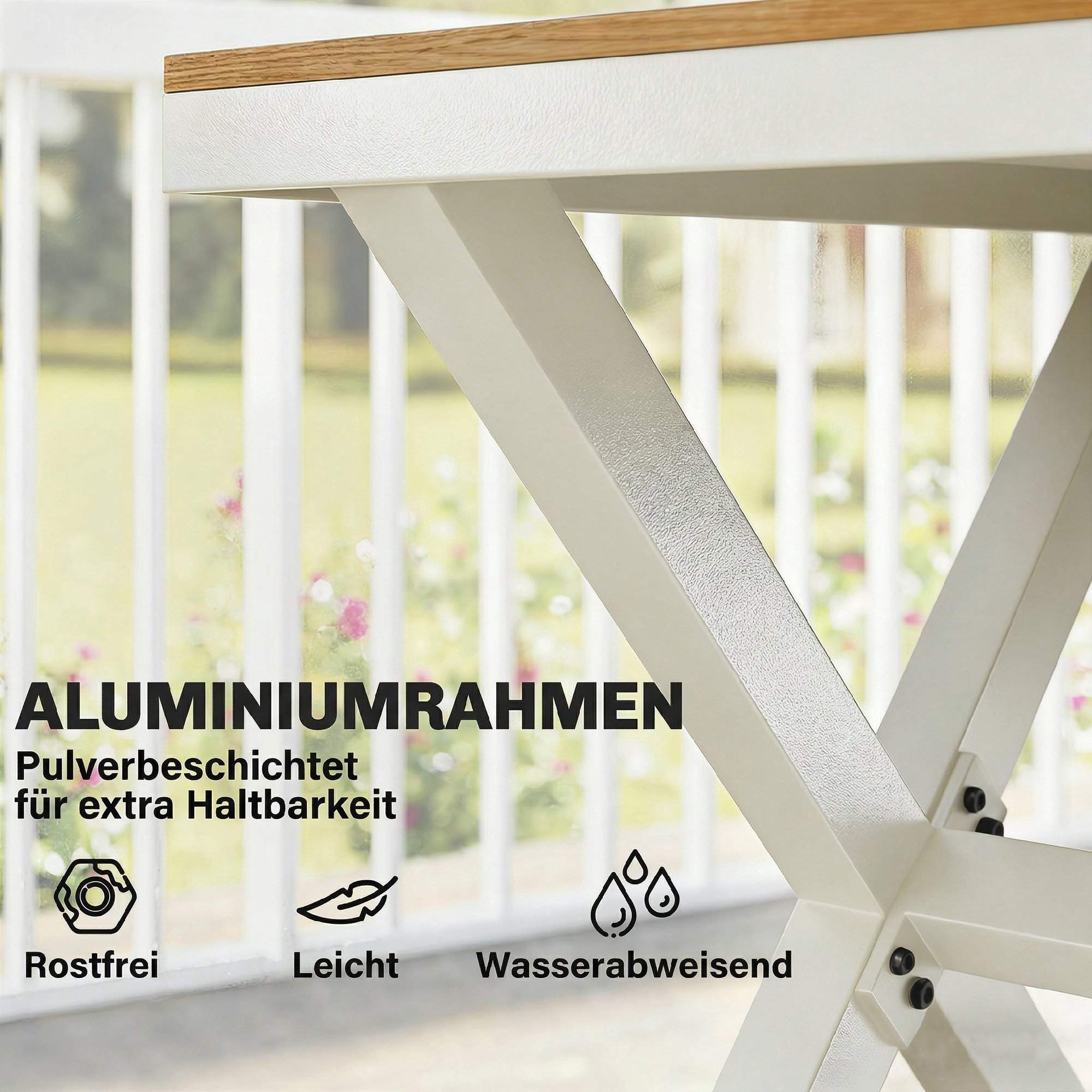 7-delad matgrupp för utomhusbruk, aluminiumram, teakfinish