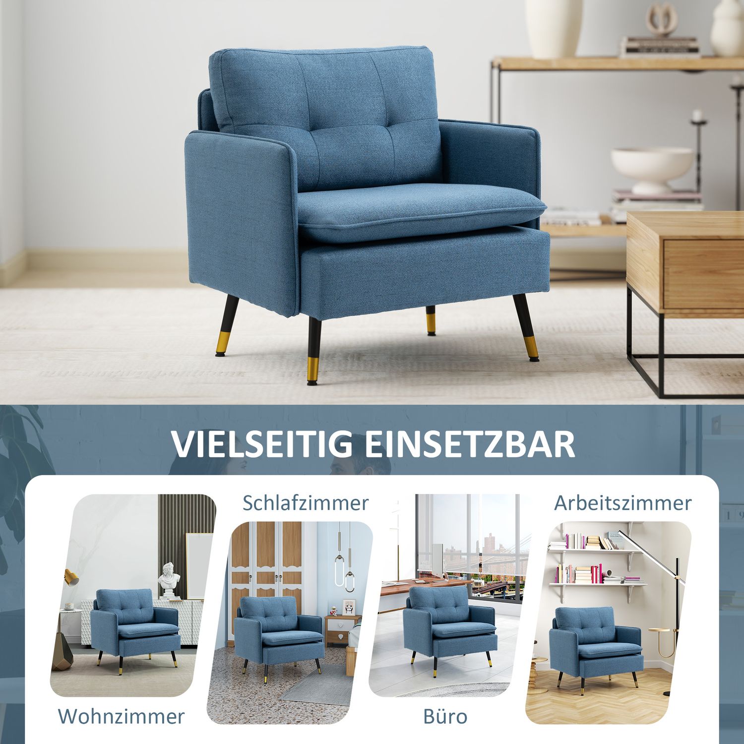 Accentstol med knäppning, avtagbara kuddar, svart