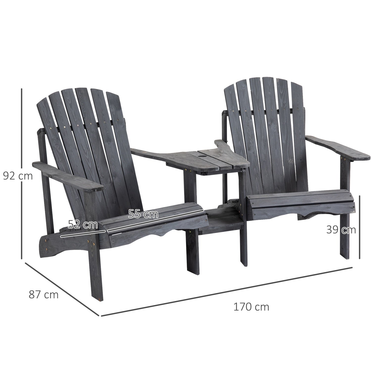 Adirondack 2-sits trädgårdsstolset, trä, mörkgrå