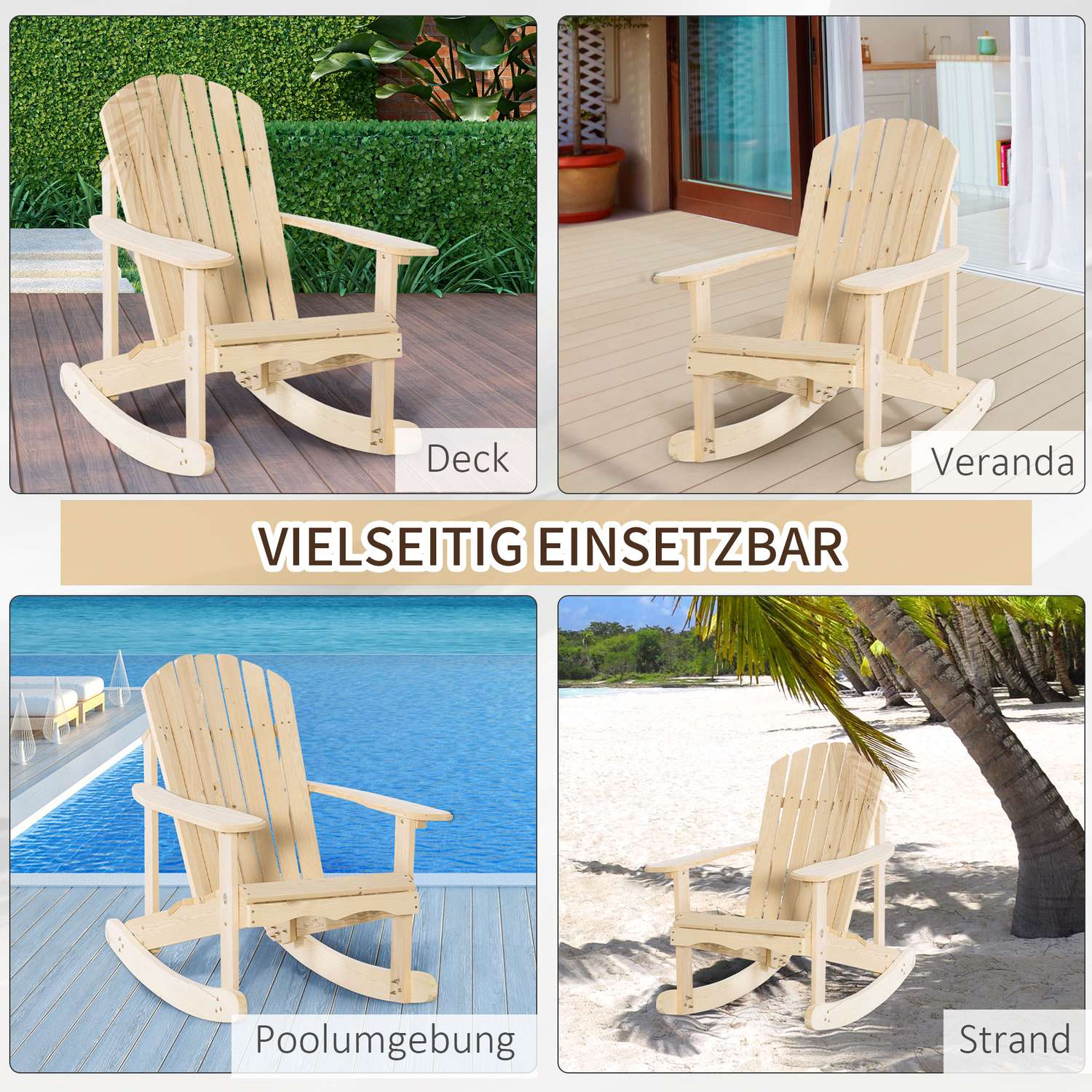 Adirondack Pine Wood Gungstol för uteplats, 74x97x92 cm