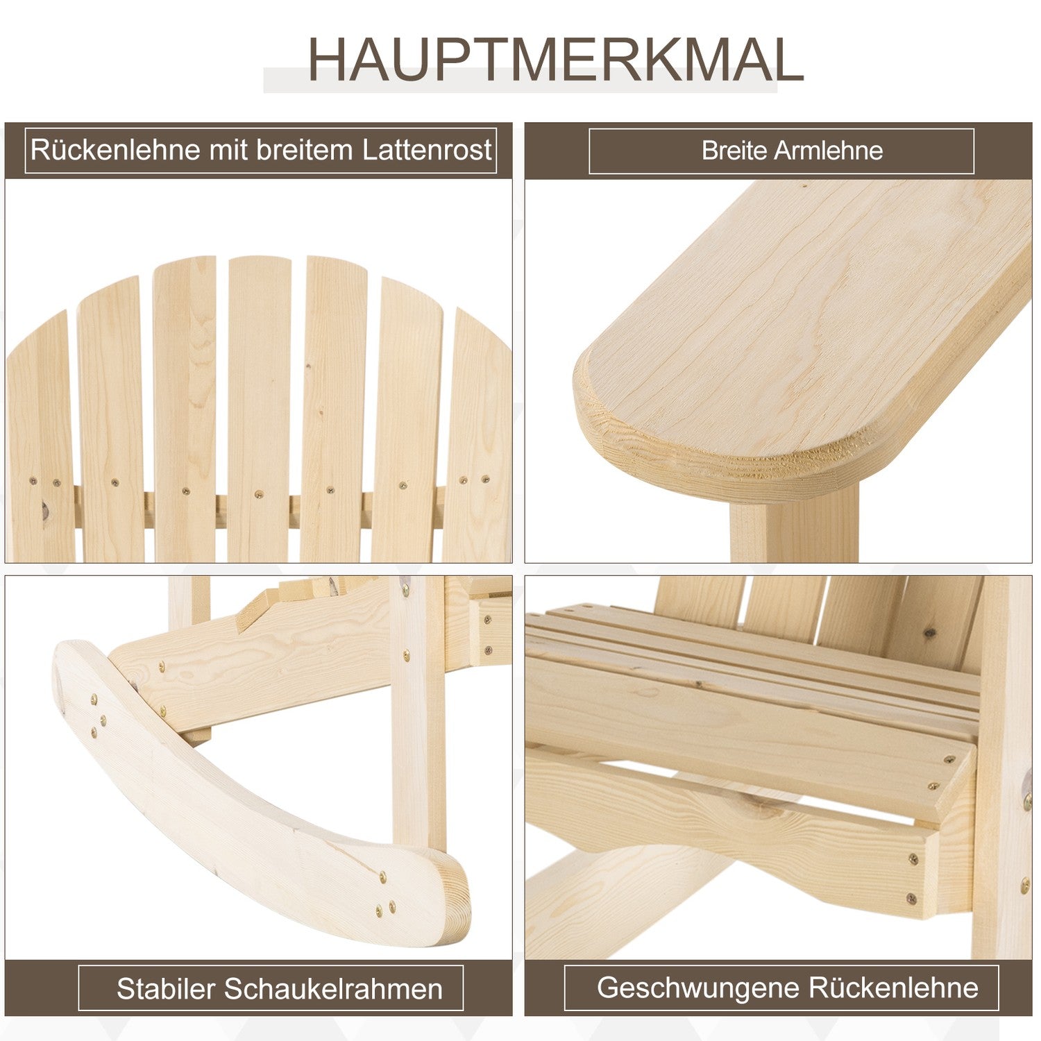 Adirondack Pine Wood Gungstol för uteplats, 74x97x92 cm