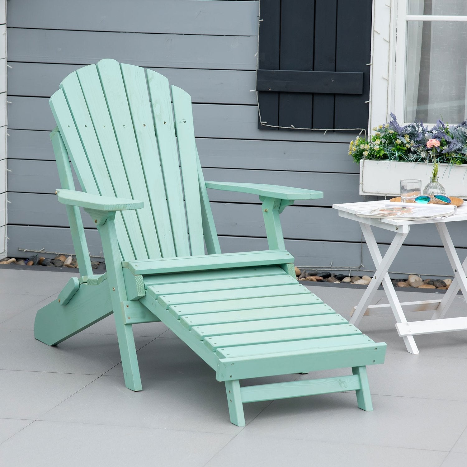 Adirondack Pine Wood Trädgårdsstol med fotstöd, grön