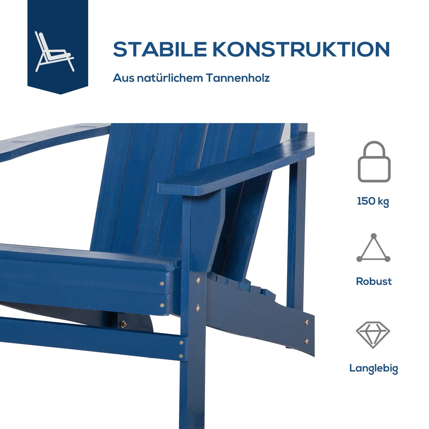 Adirondack stol, blå trästol med mugghållare