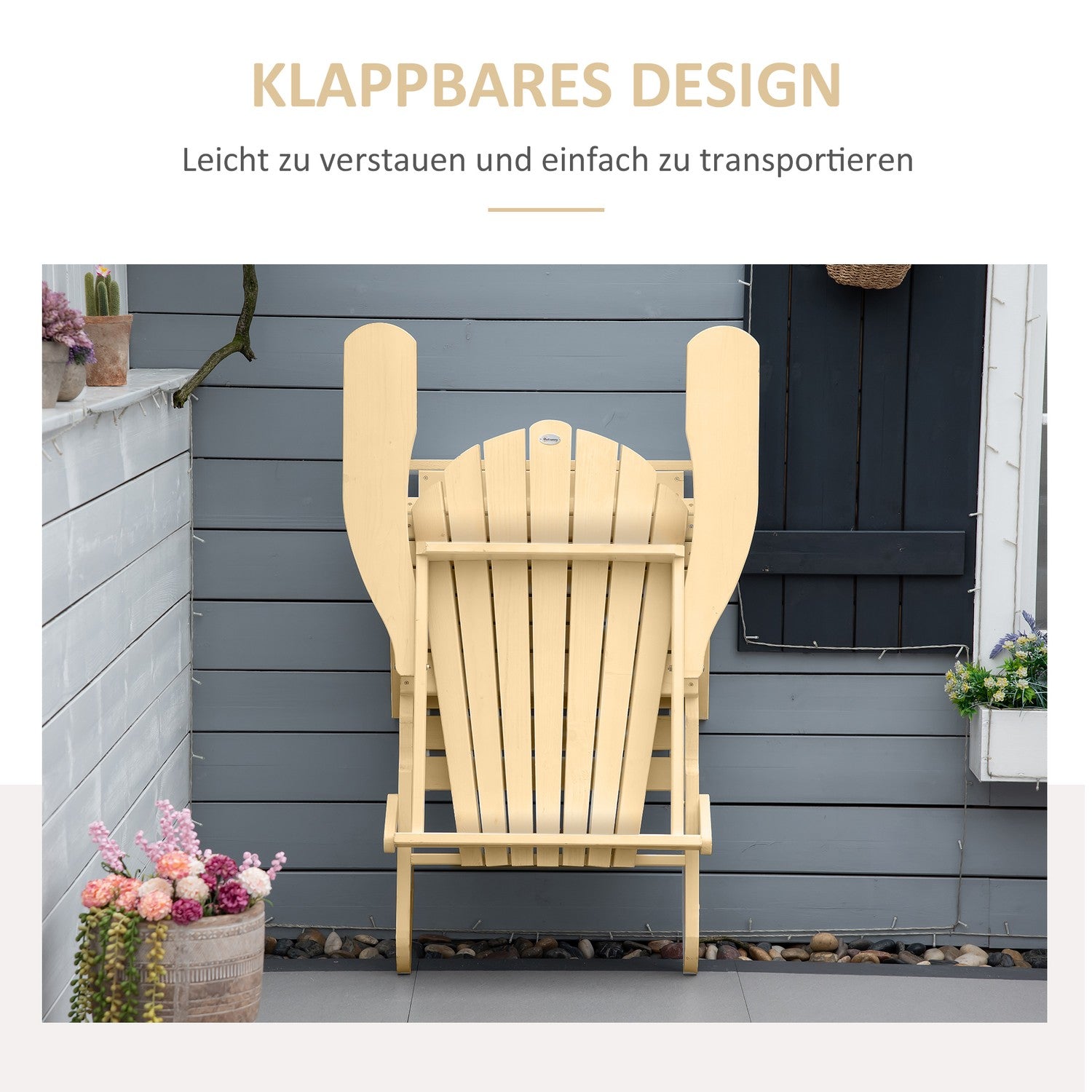 Adirondack trädgårdsstol, hopfällbar furu, med fotstöd