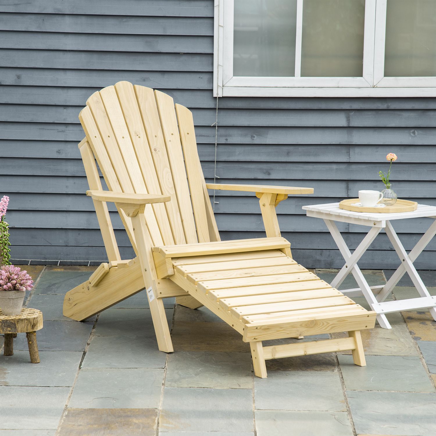 Adirondack trädgårdsstol, hopfällbar furu, med fotstöd