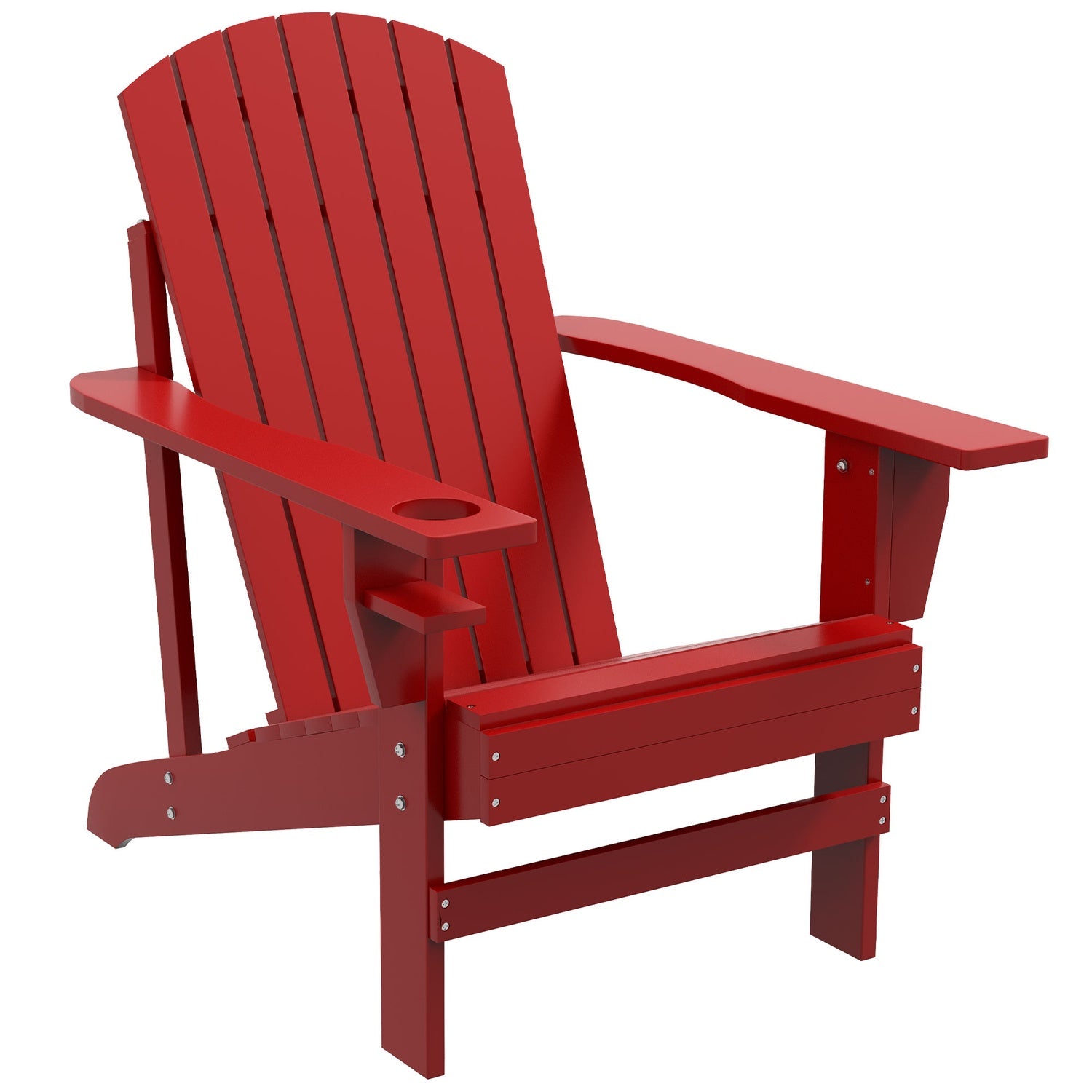 Adirondack trädgårdsstol, rött massivt trä med mugghållare