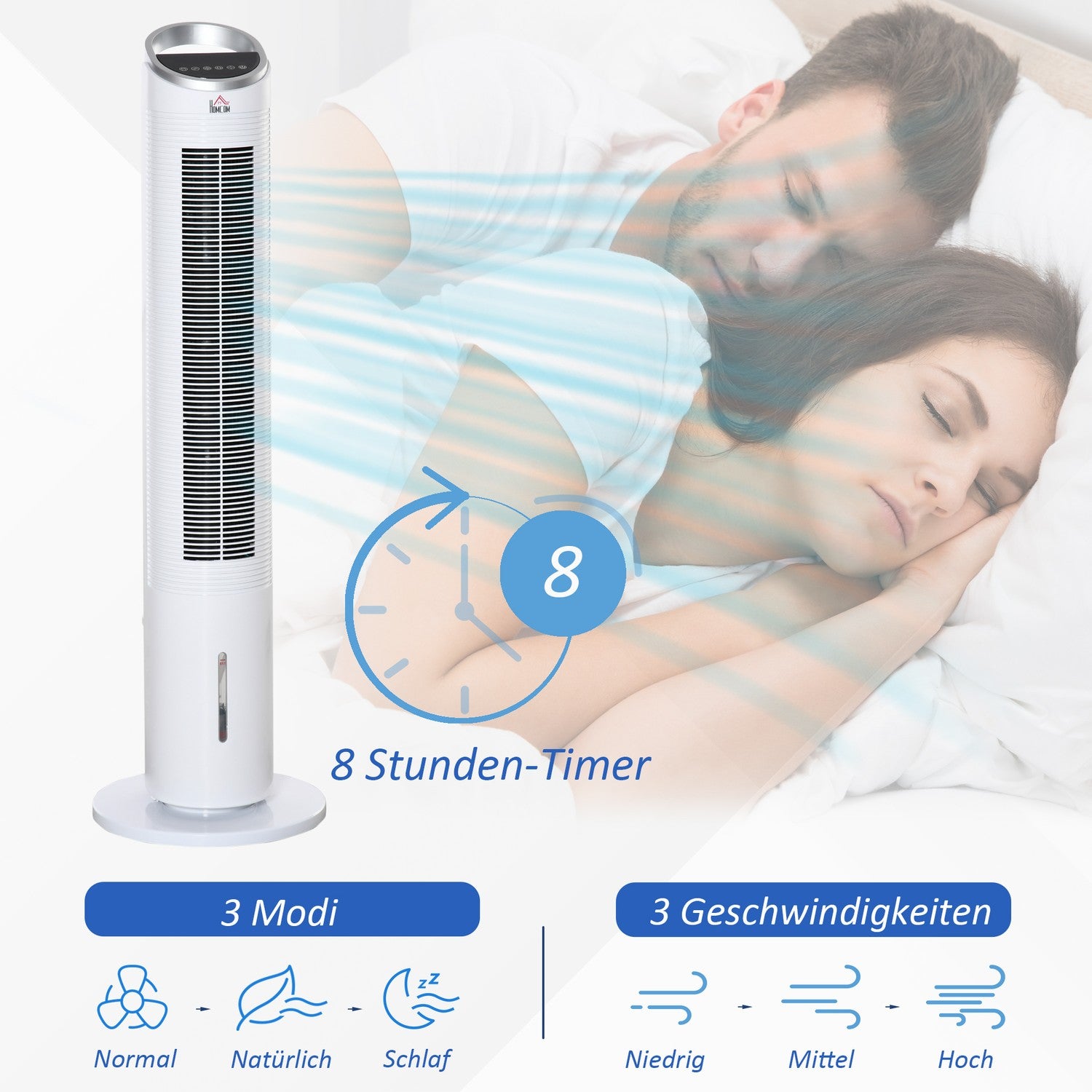 Air Cooler Tower Fläkt – Vattenkylning, fjärrkontroll, timer, 60W