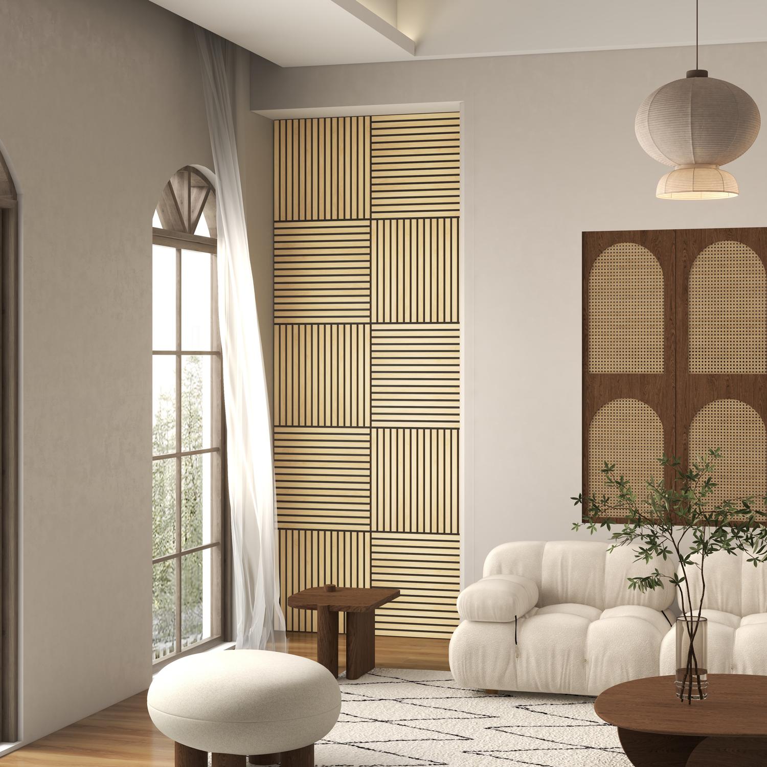 Akustické nástěnné panely z dubu ve 3D provedení – sada 4 kusů, 60x60 cm