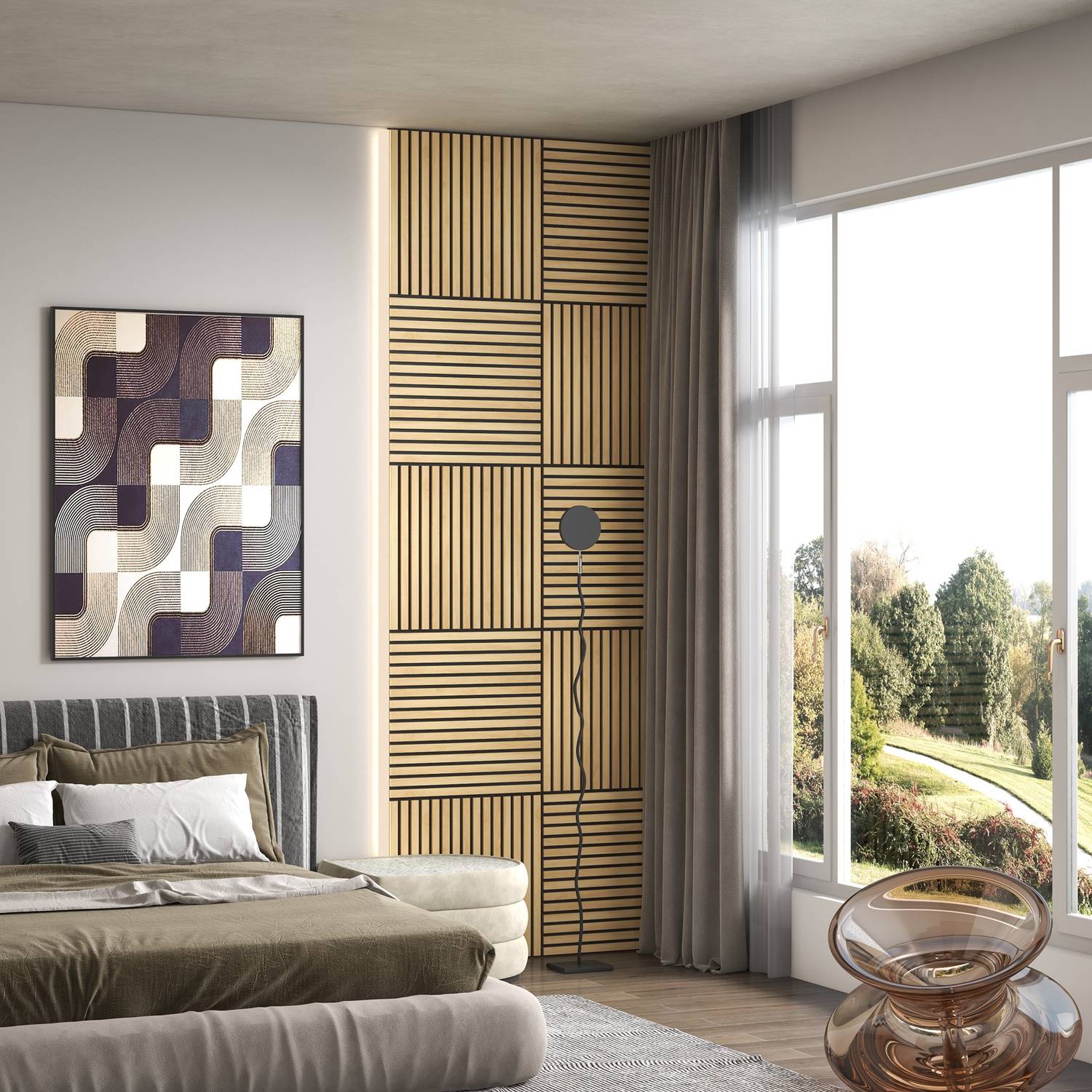 Akustické nástěnné panely z dubu ve 3D provedení – sada 4 kusů, 60x60 cm