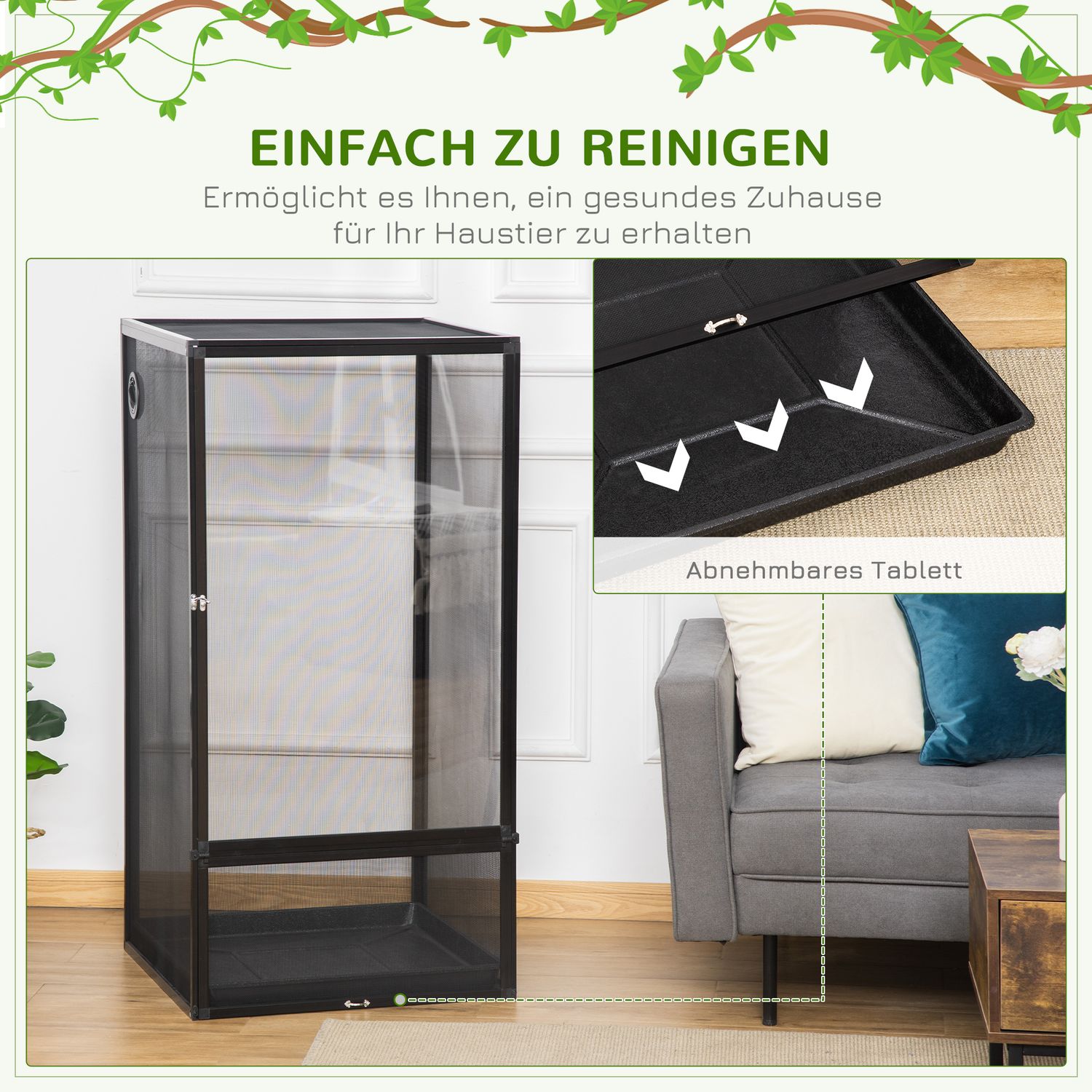 Aluminium Mesh Terrarium, Svart, 60x60x120 cm för reptiler