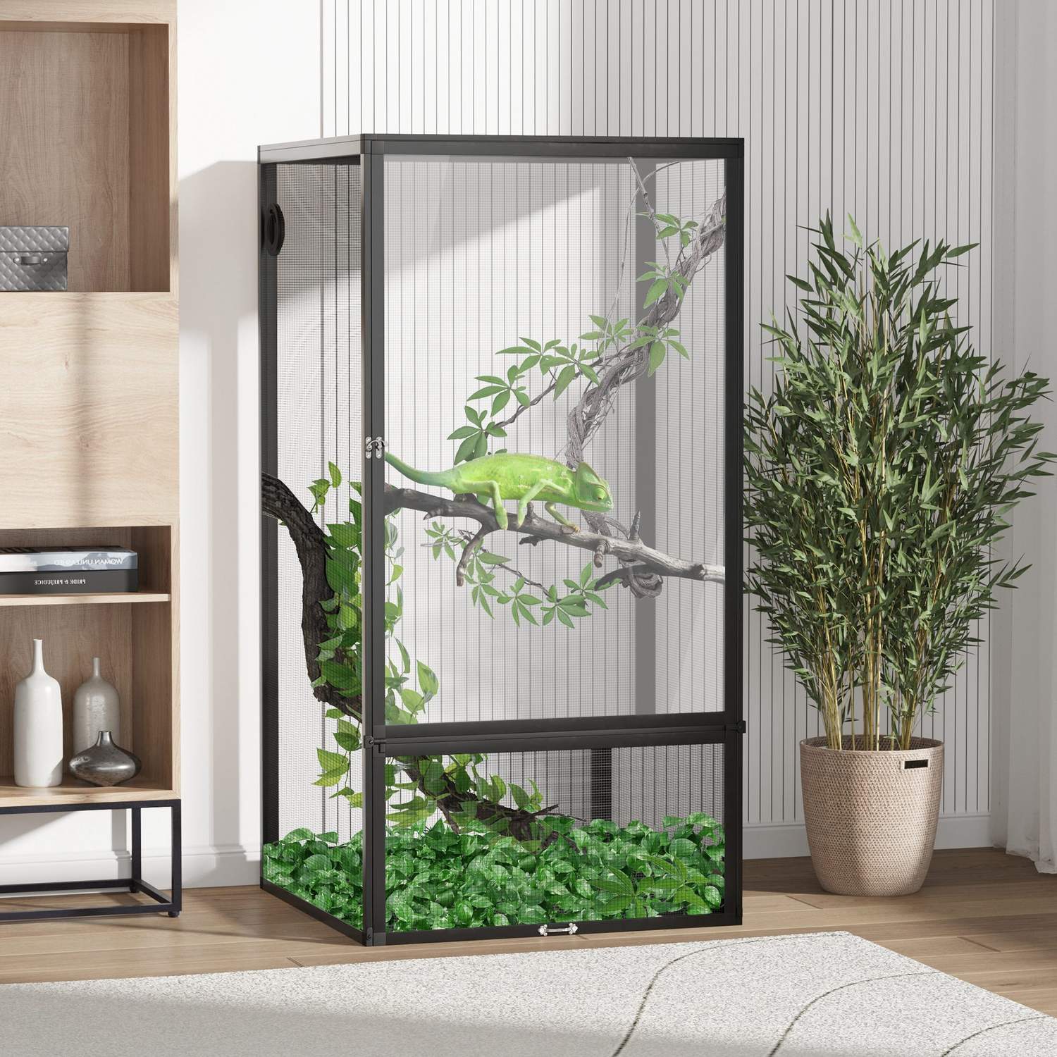 Aluminium Mesh Terrarium, Svart, 60x60x120 cm för reptiler