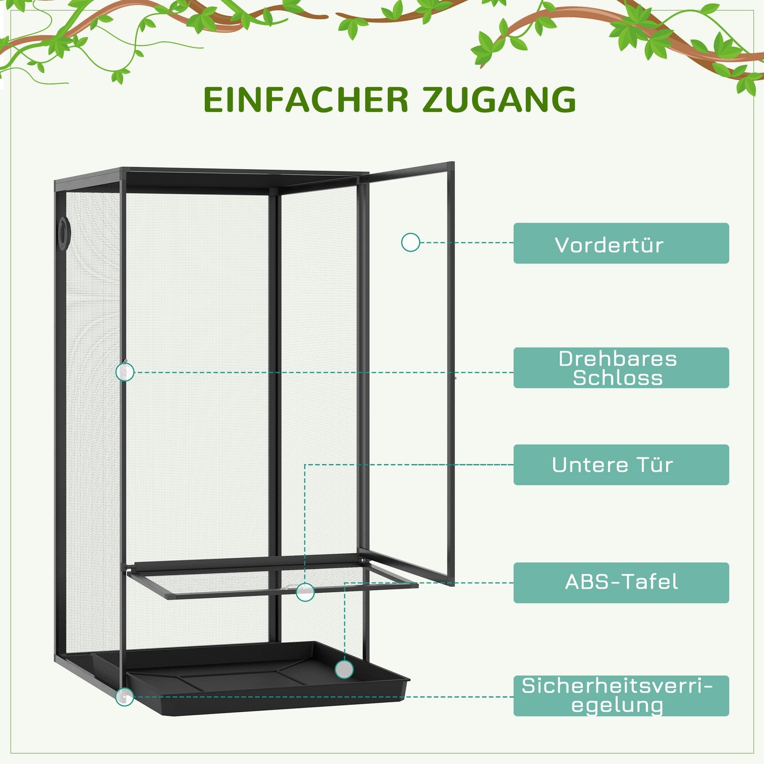Aluminium Mesh Terrarium, Svart, 60x60x120 cm för reptiler