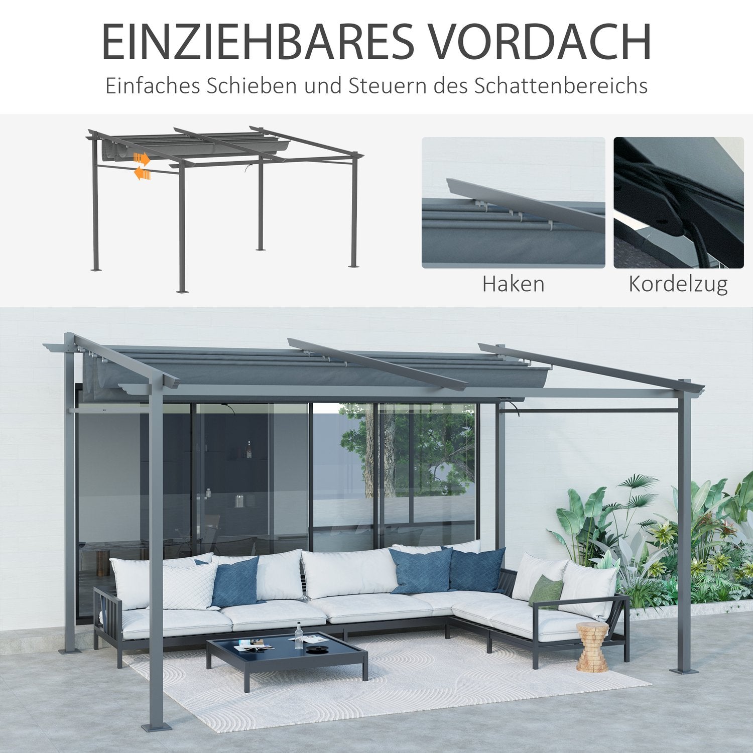 Hliníková pergola 4x3m, nastavitelná střecha, UV ochrana