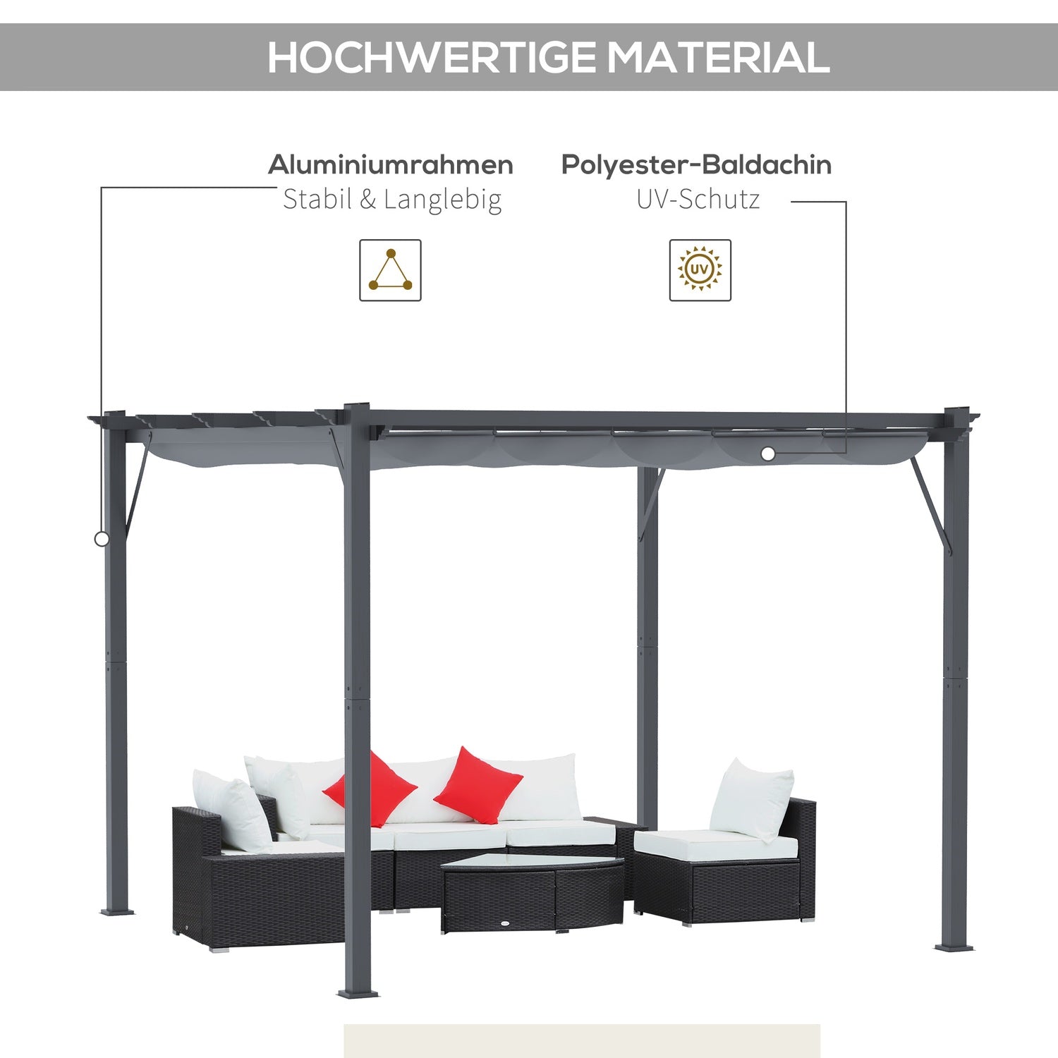 Aluminium Pergola Gazebo, Skjuttak, Kolgrå, 3x3M