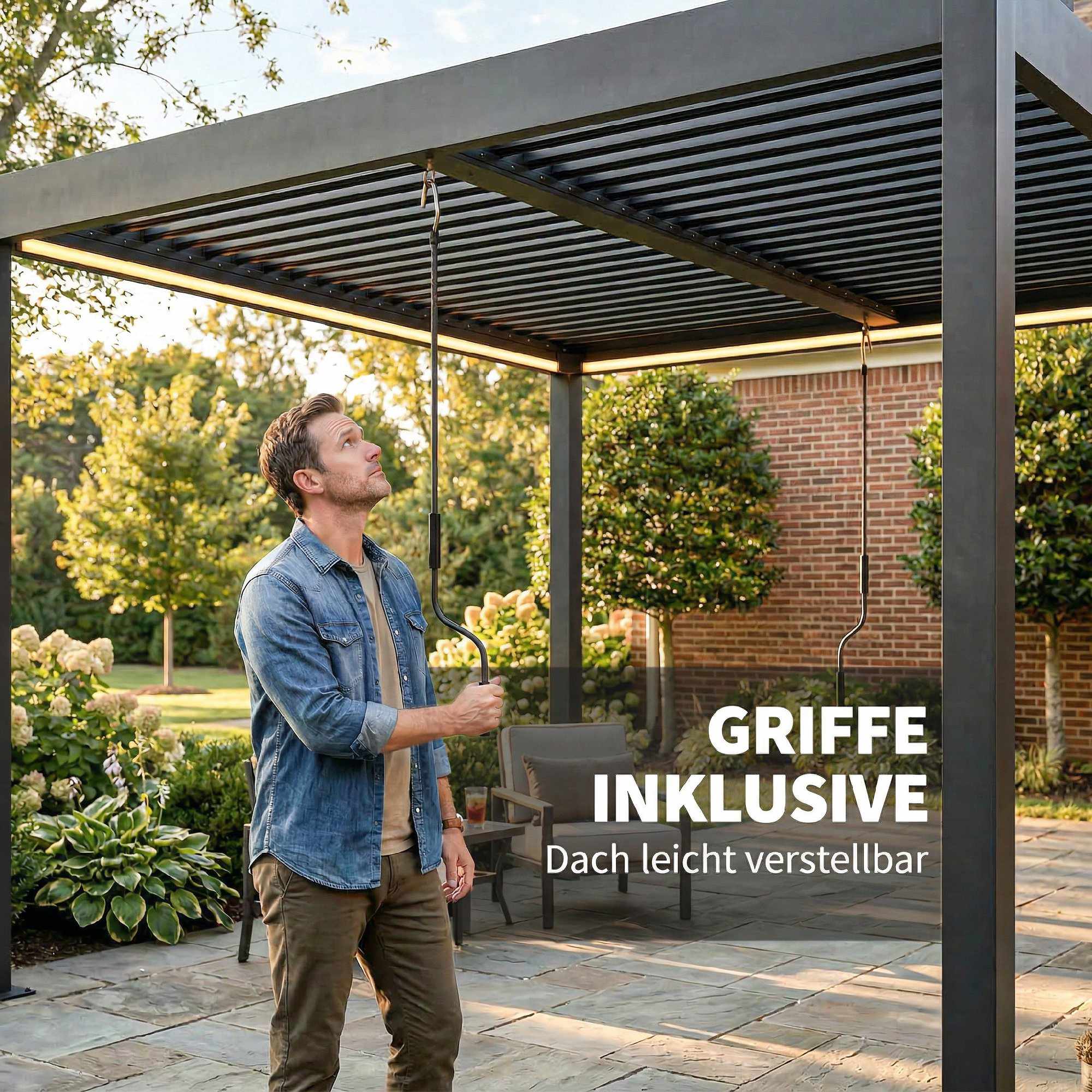 Aluminiumpergola 3x3m med LED-belysning och justerbart tak