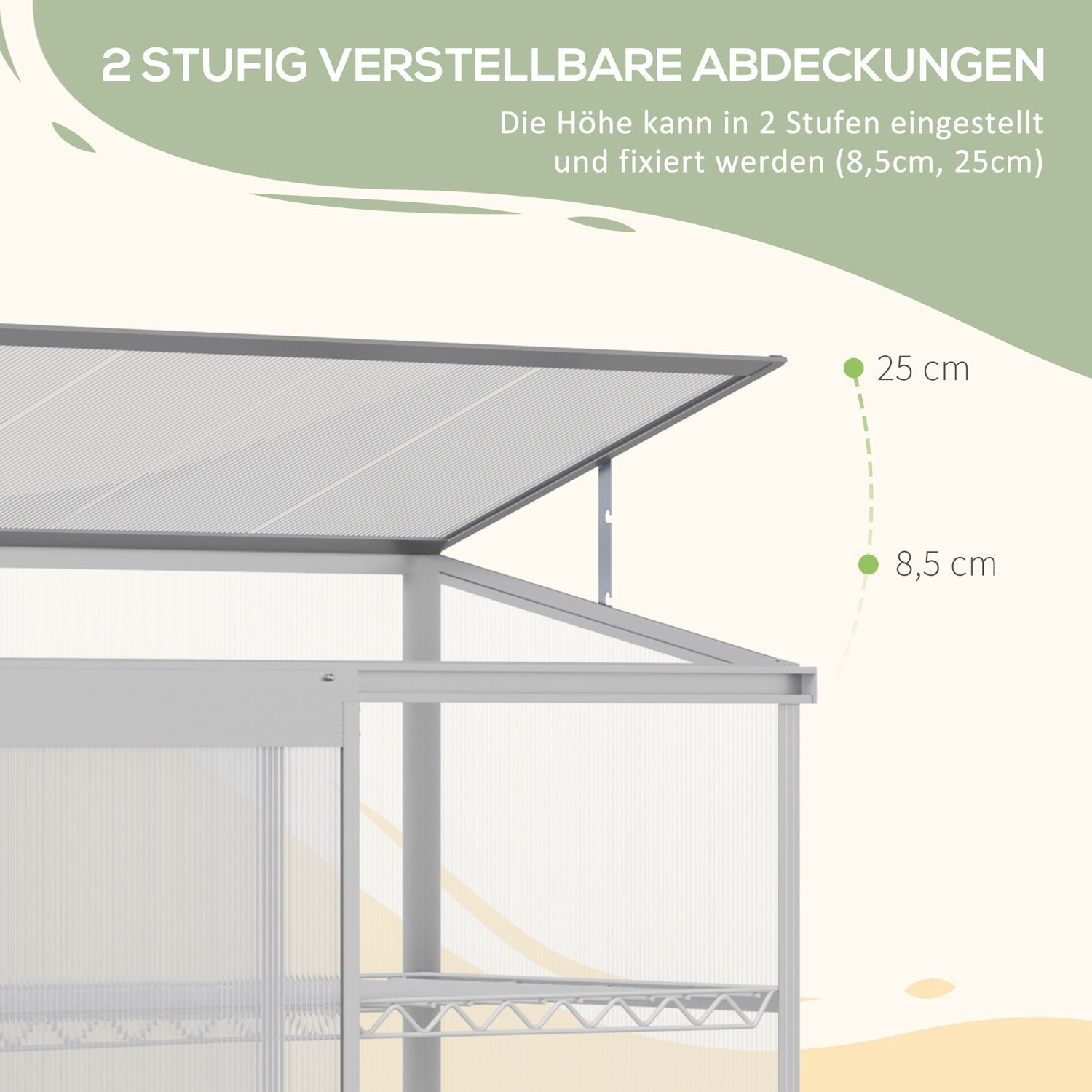 Aluminiumväxthus med fundament, 3 nivåer, 131x58x139,5 cm