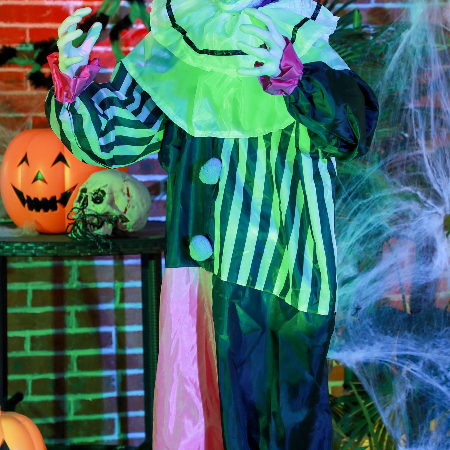 Animerad Halloween-clownrekvisita med rörelse och ljud, 173 cm