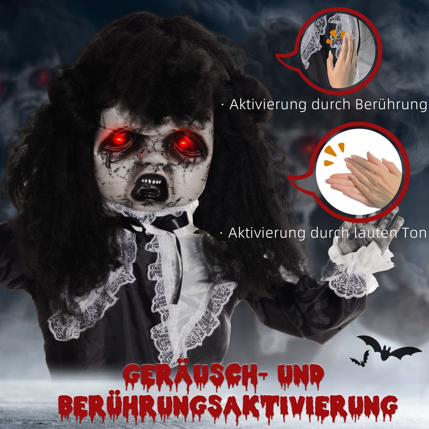 Animerad Halloween-dekoration – Black Lolita Girl, ljudaktiverad