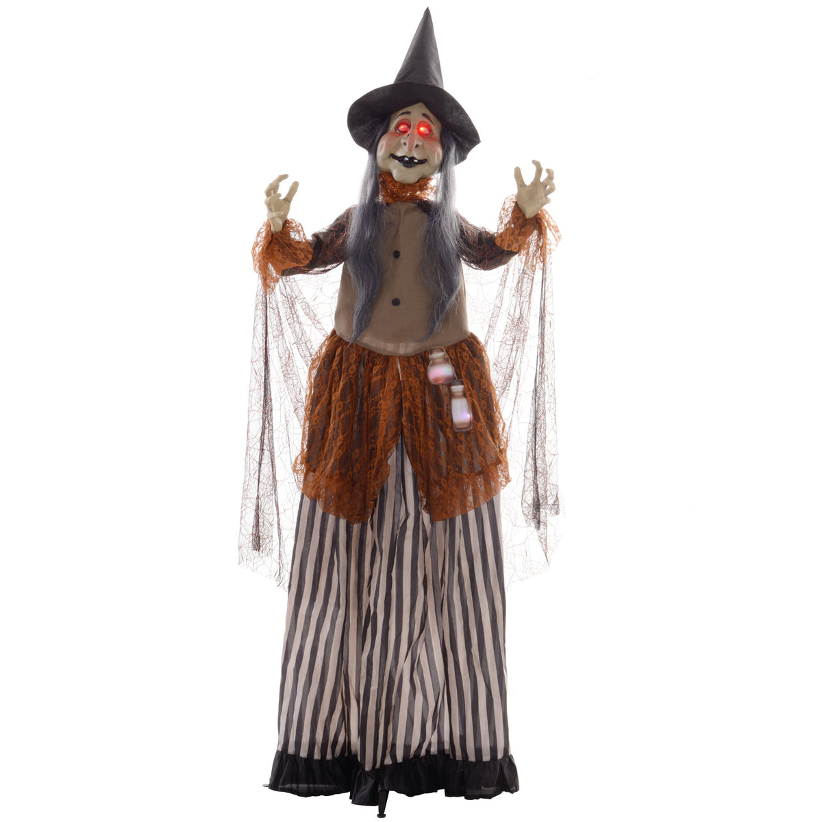 Animovaná halloweenská dekorace čarodějnice s červenýma očima, 183 cm
