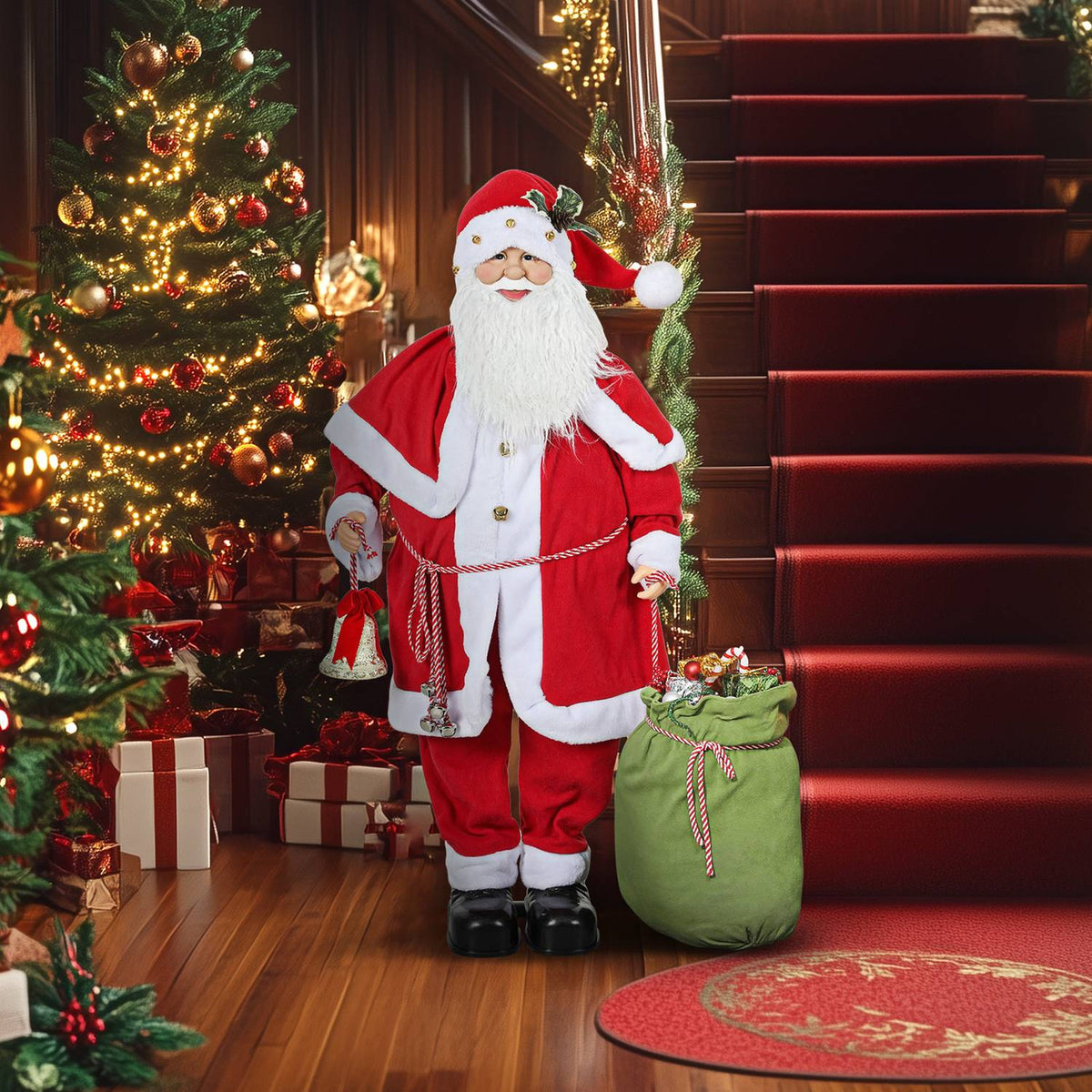Animovaný Santa Claus s hudbou a pohybem, pro použití v interiéru