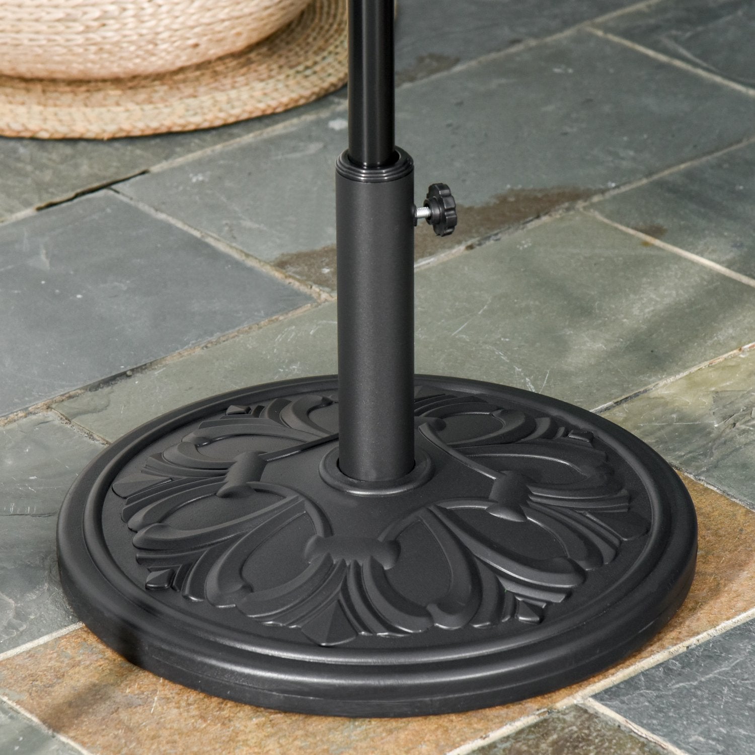 Antik svart paraplybas, 13 kg, plast och cement