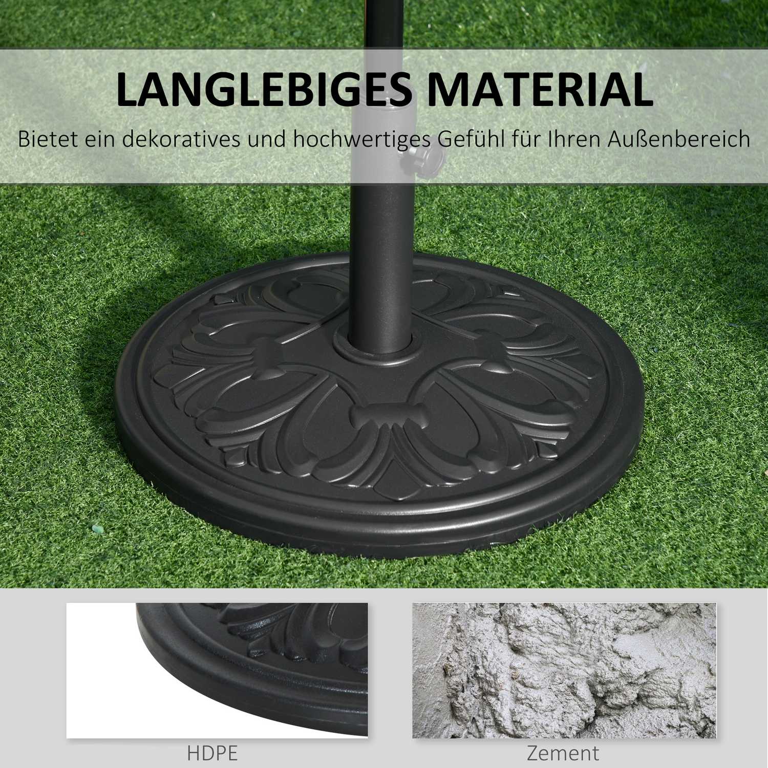 Antik svart paraplybas, 13 kg, plast och cement