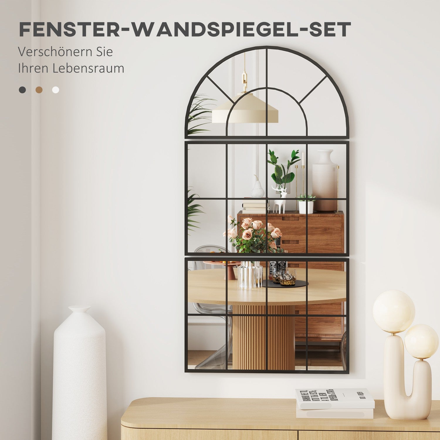 Arch Wall Mirror Set - 3 metallinramade delar för heminredning