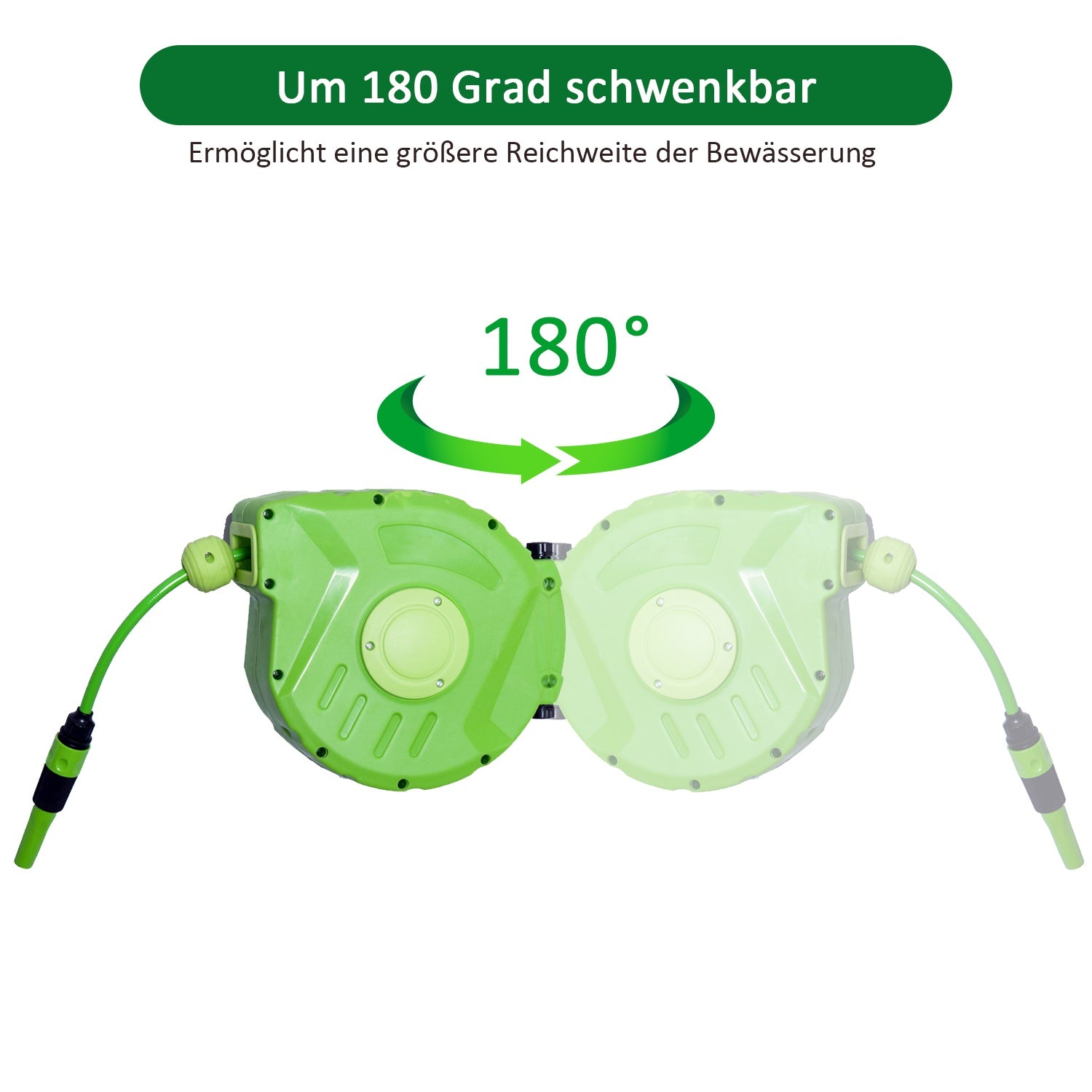 Automatisk luftslangupprullare, 11M, 180° vridbar, grön