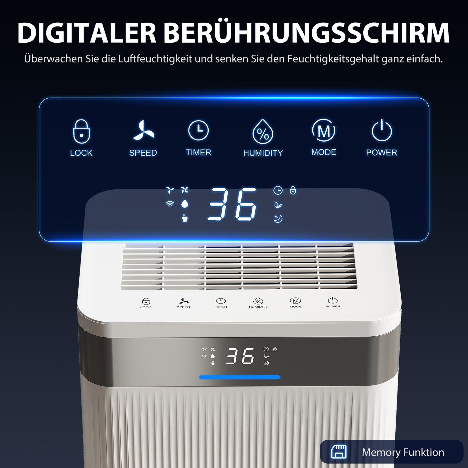 Avfuktare, 4,5 liters tank, 24-timmars timer, LED-display