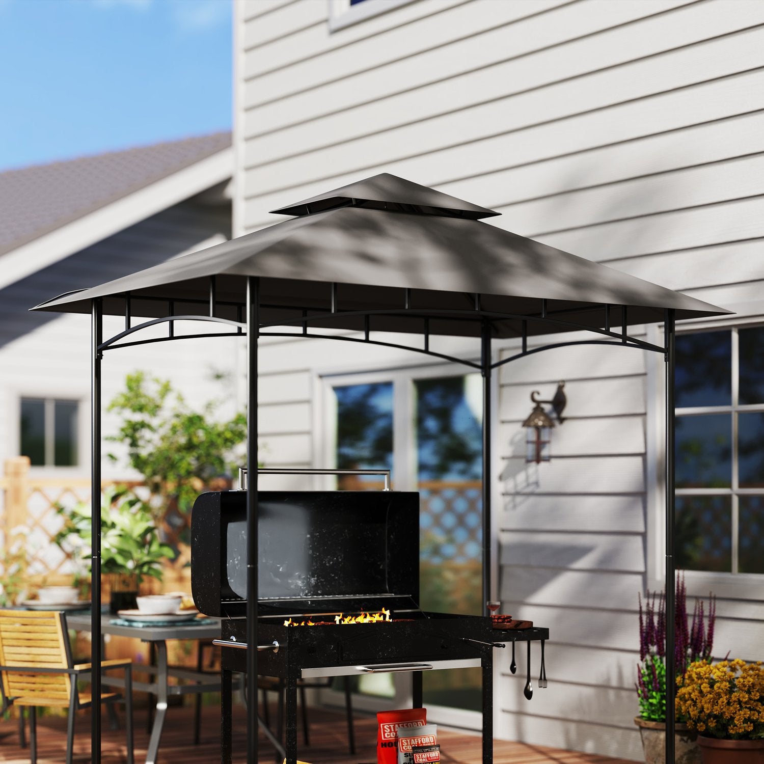 BBQ Gazebo Ersättningstak 1,5 m x 2,4 m, mörkgrå