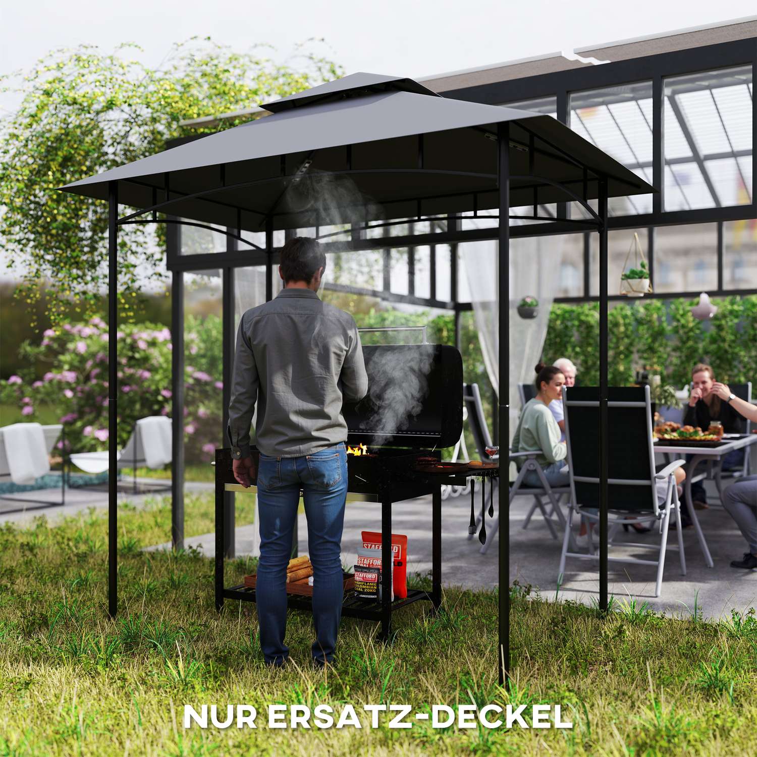 BBQ Gazebo Ersättningstak 1,5 m x 2,4 m, mörkgrå