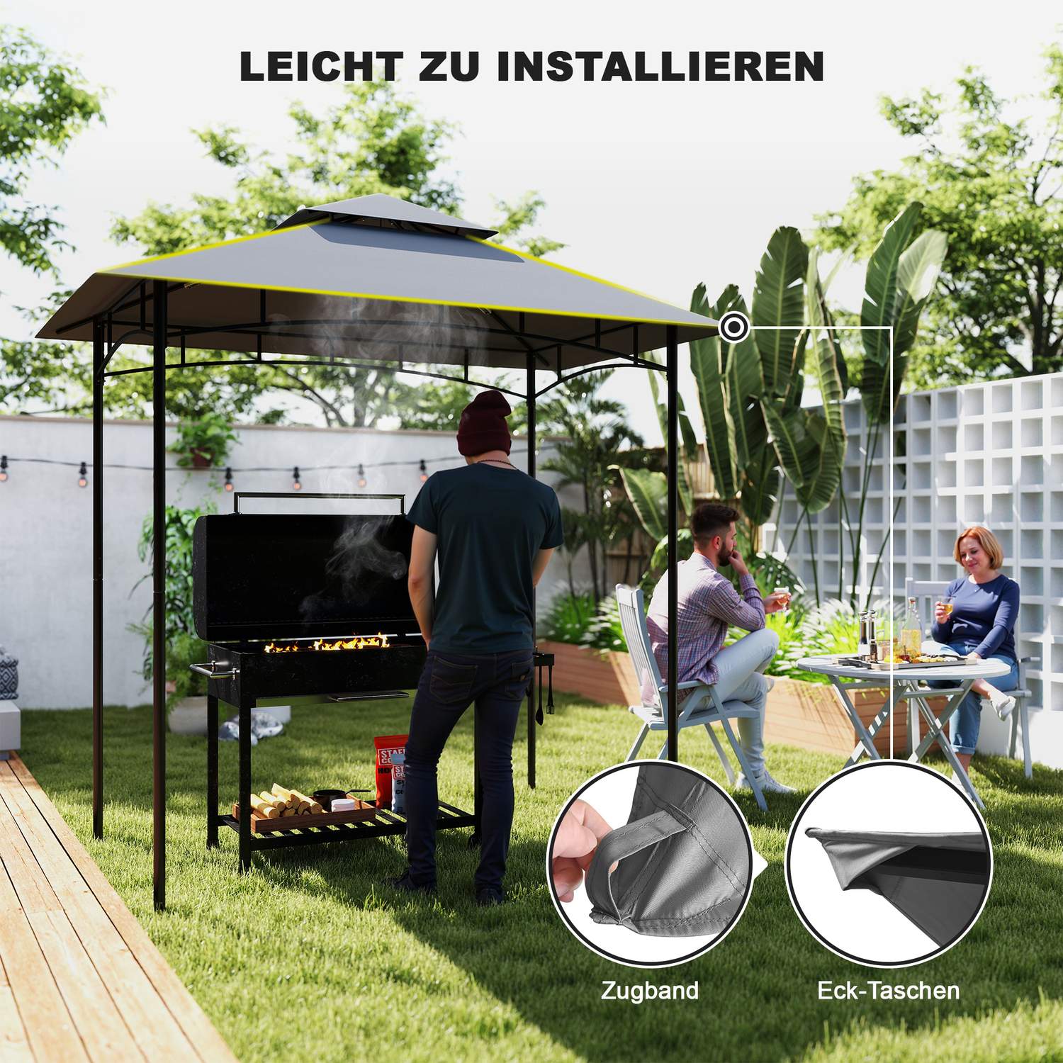 BBQ Gazebo Ersättningstak 1,5 m x 2,4 m, mörkgrå