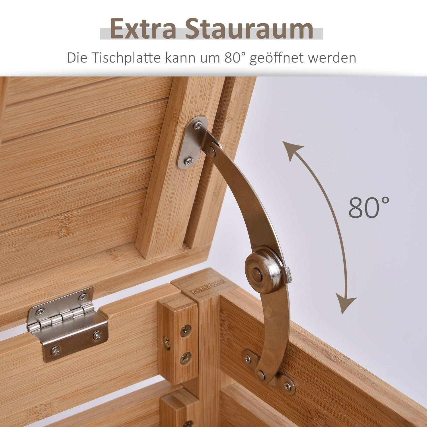 Badrumshylla i bambu, gångjärnsförsett lock, naturlig finish, 46x29,5x76,5 cm